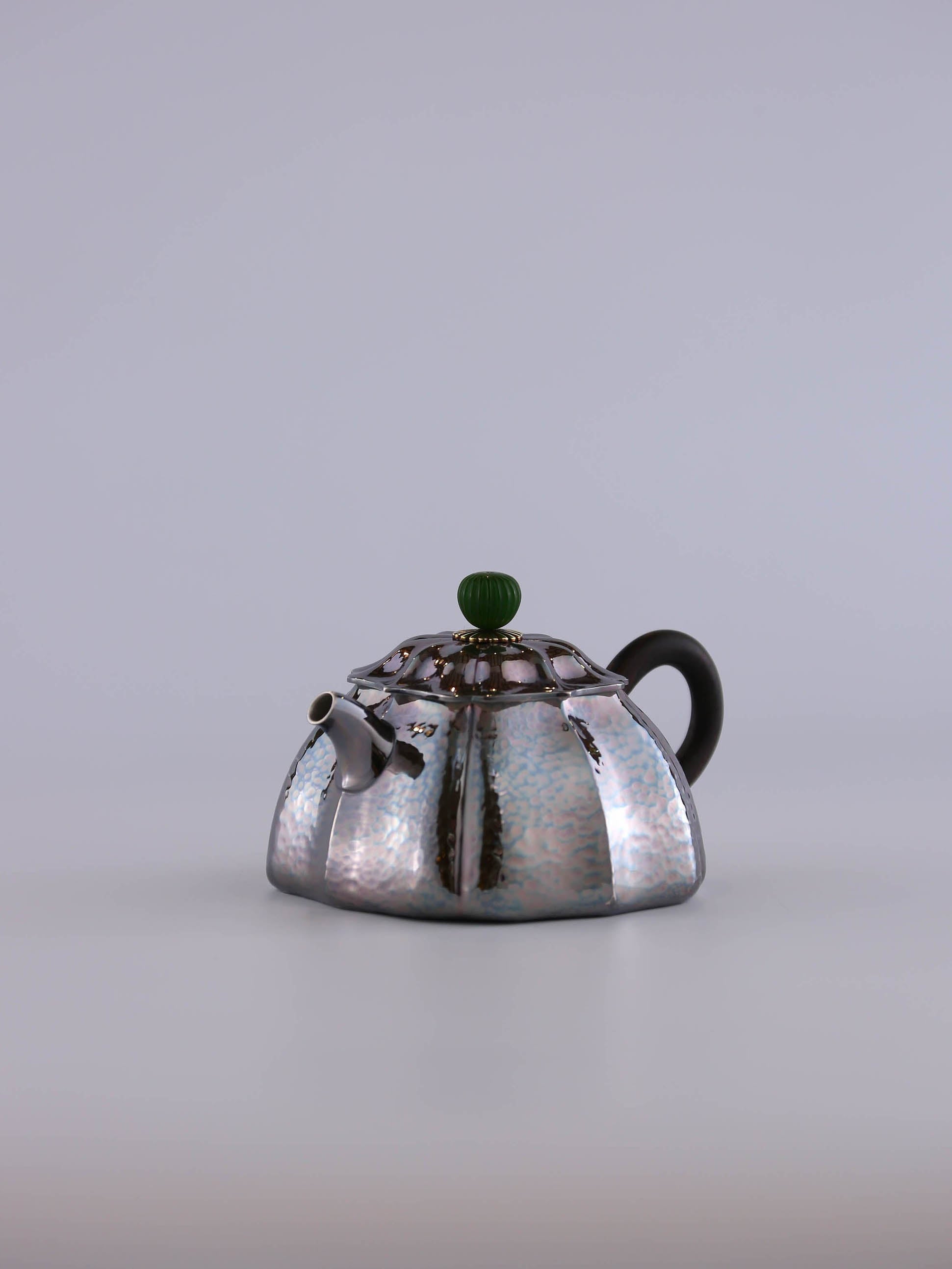 Four-sided Lotus Pure Silver Teapot