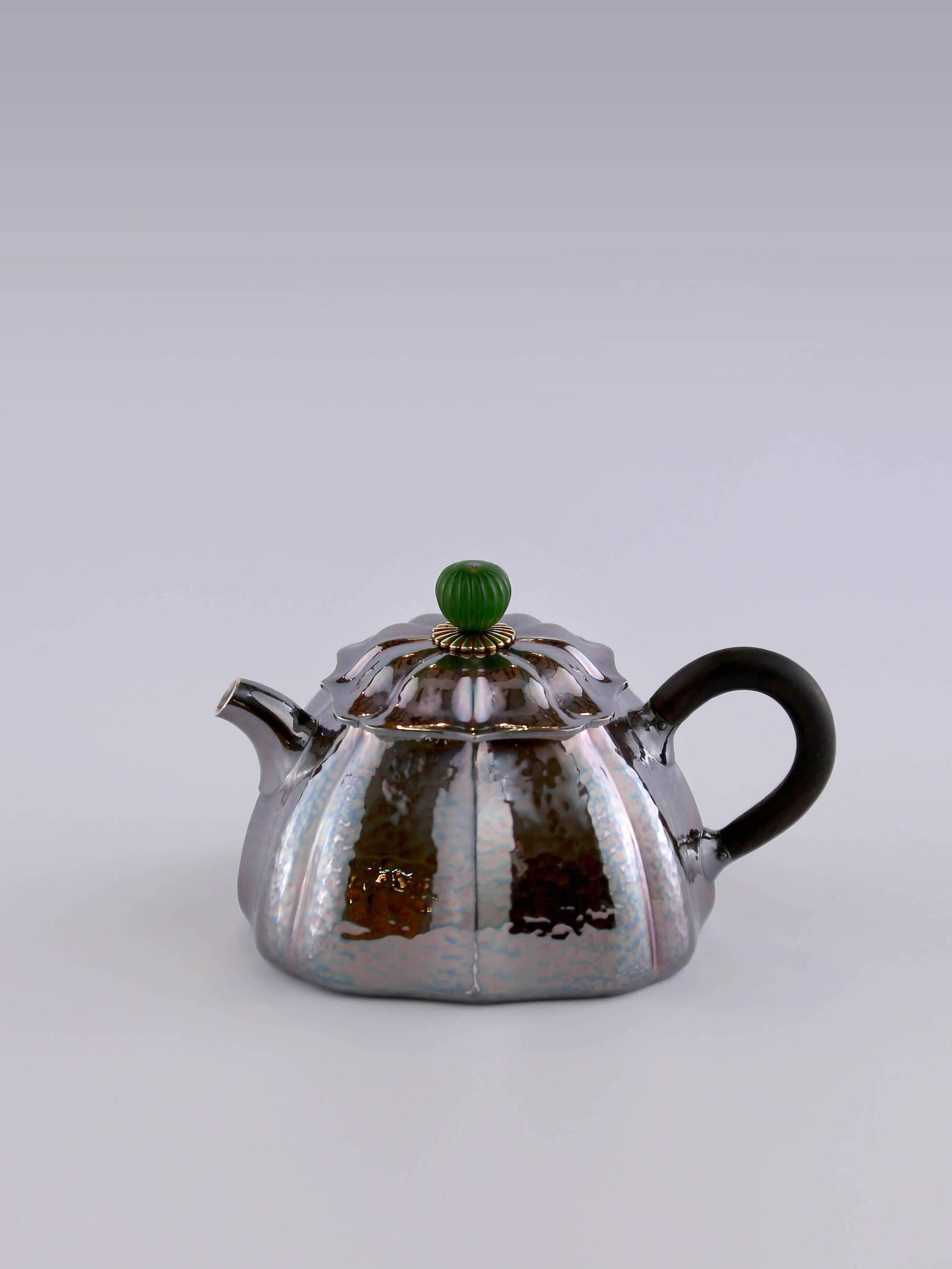 Four-sided Lotus Pure Silver Teapot