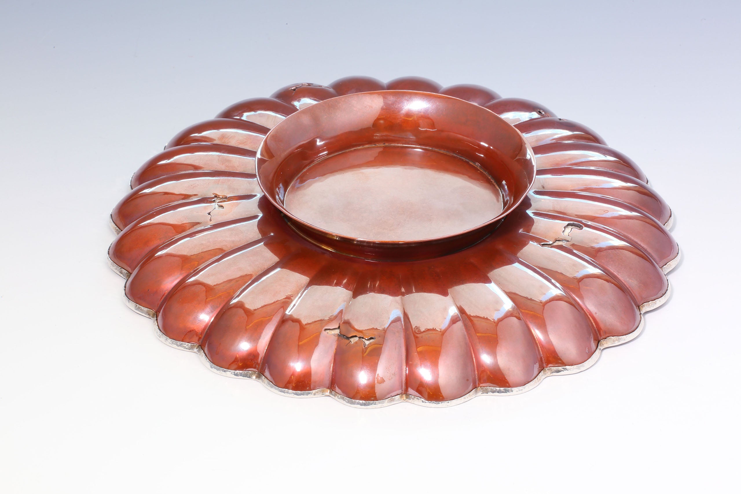 Song Dynasty Chrysanthemum Petal Copper-Wrapped Silver Tea Tray