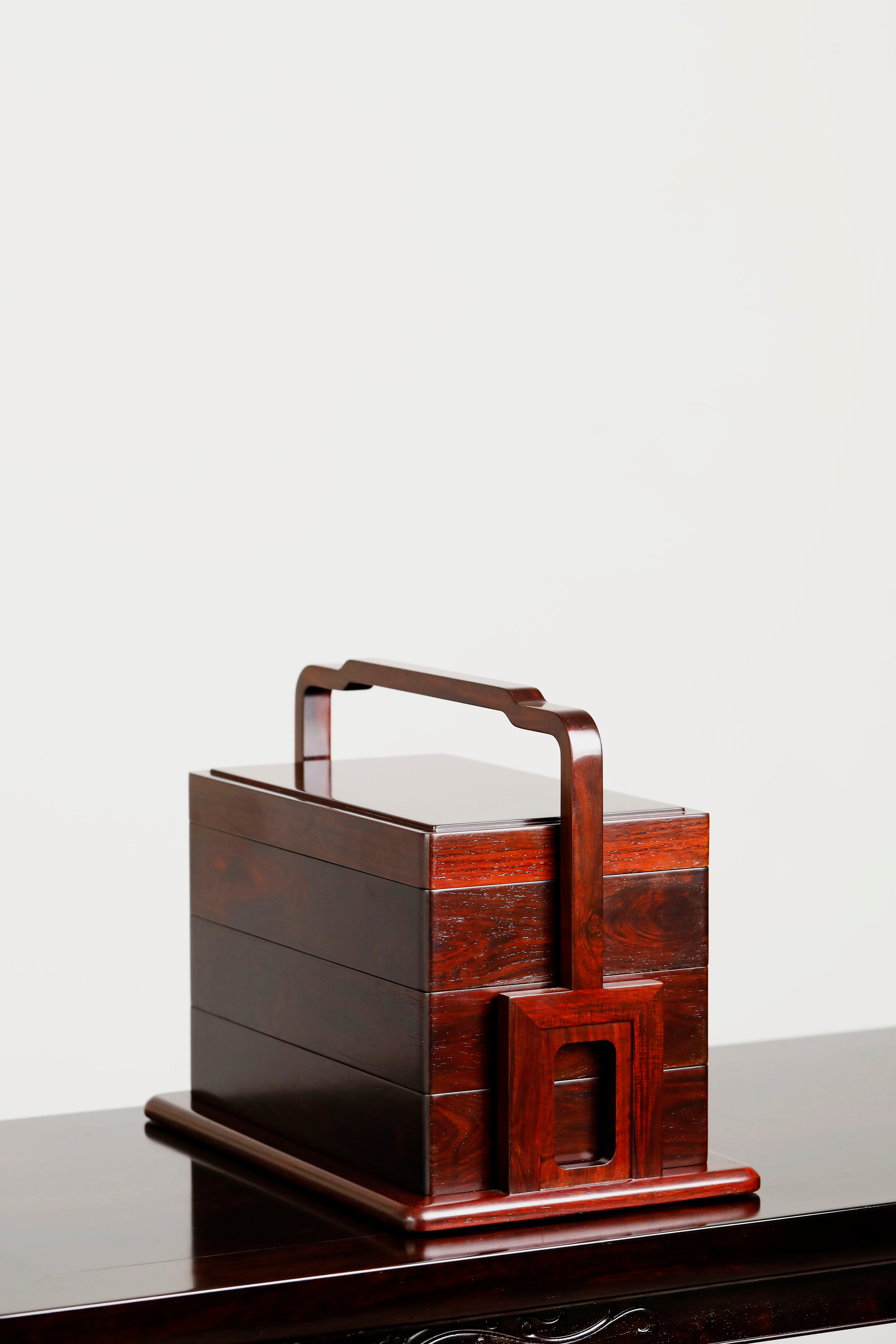 Plain three-layered box made of rosewood