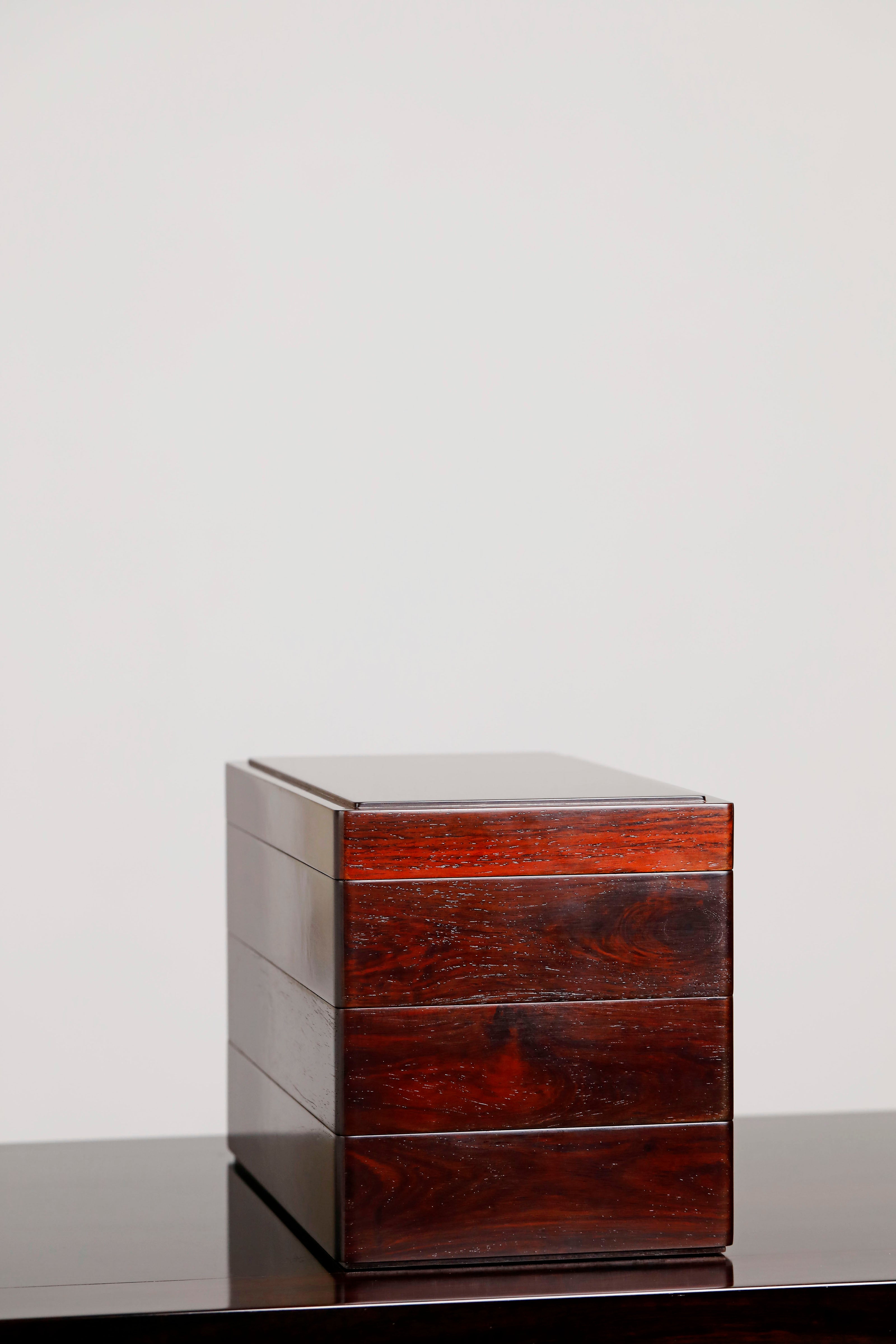 Plain three-layered box made of rosewood