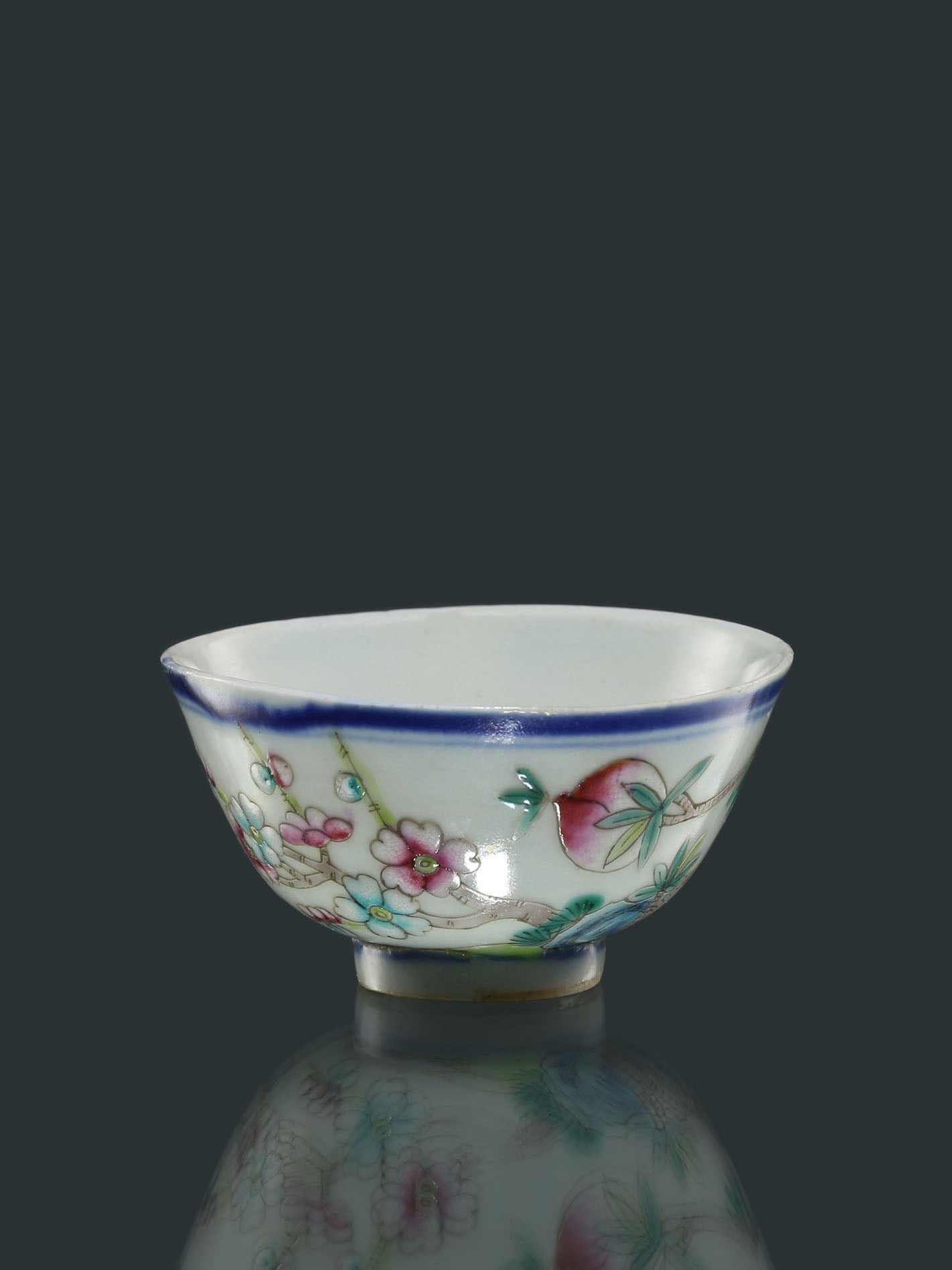 Double Flying Together / Blessed with Longevity and Happiness / Peach Blossoms in Full Bloom Doucai Cup
