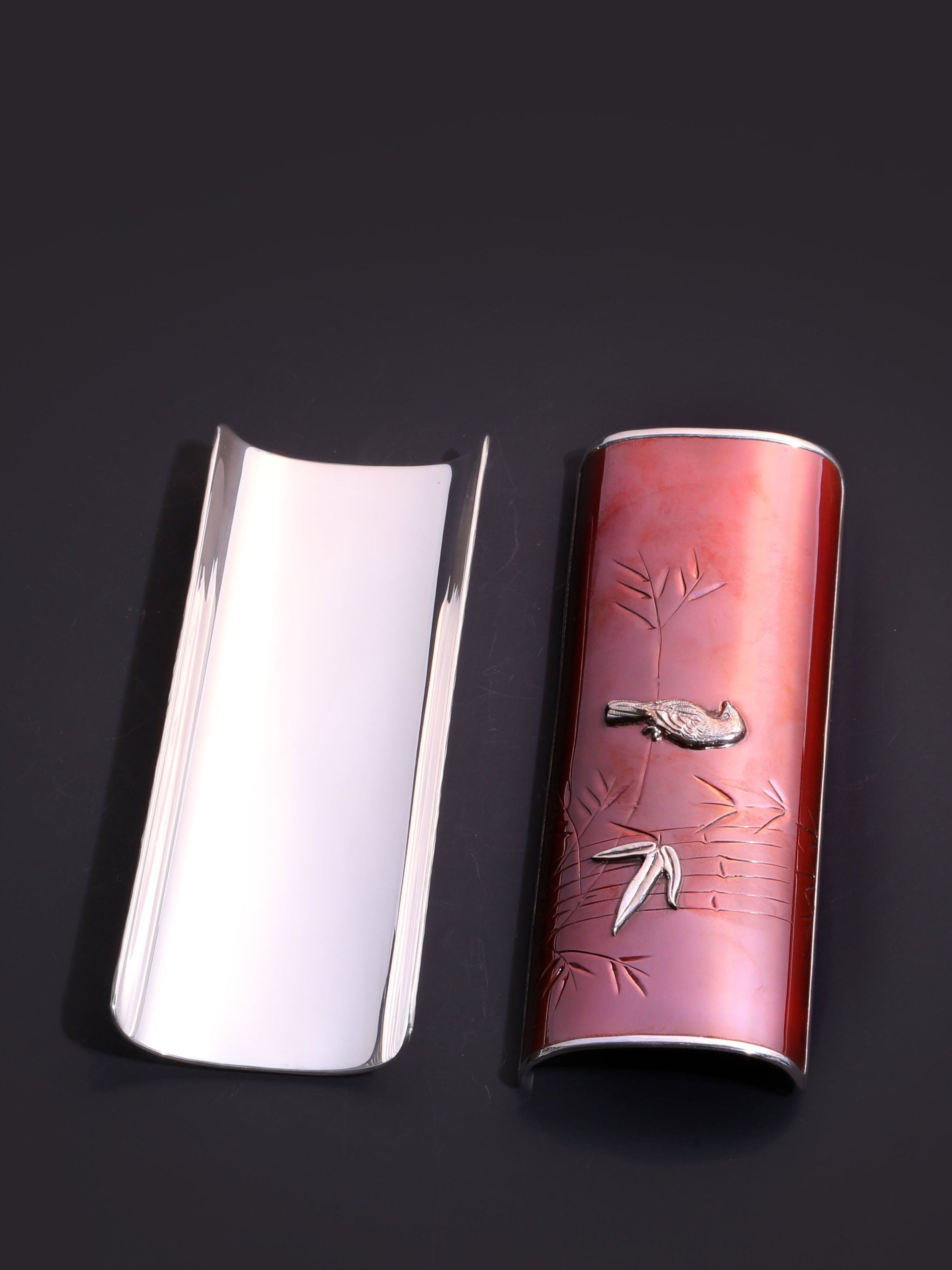 Copper-wrapped silver flower bird tea scoop