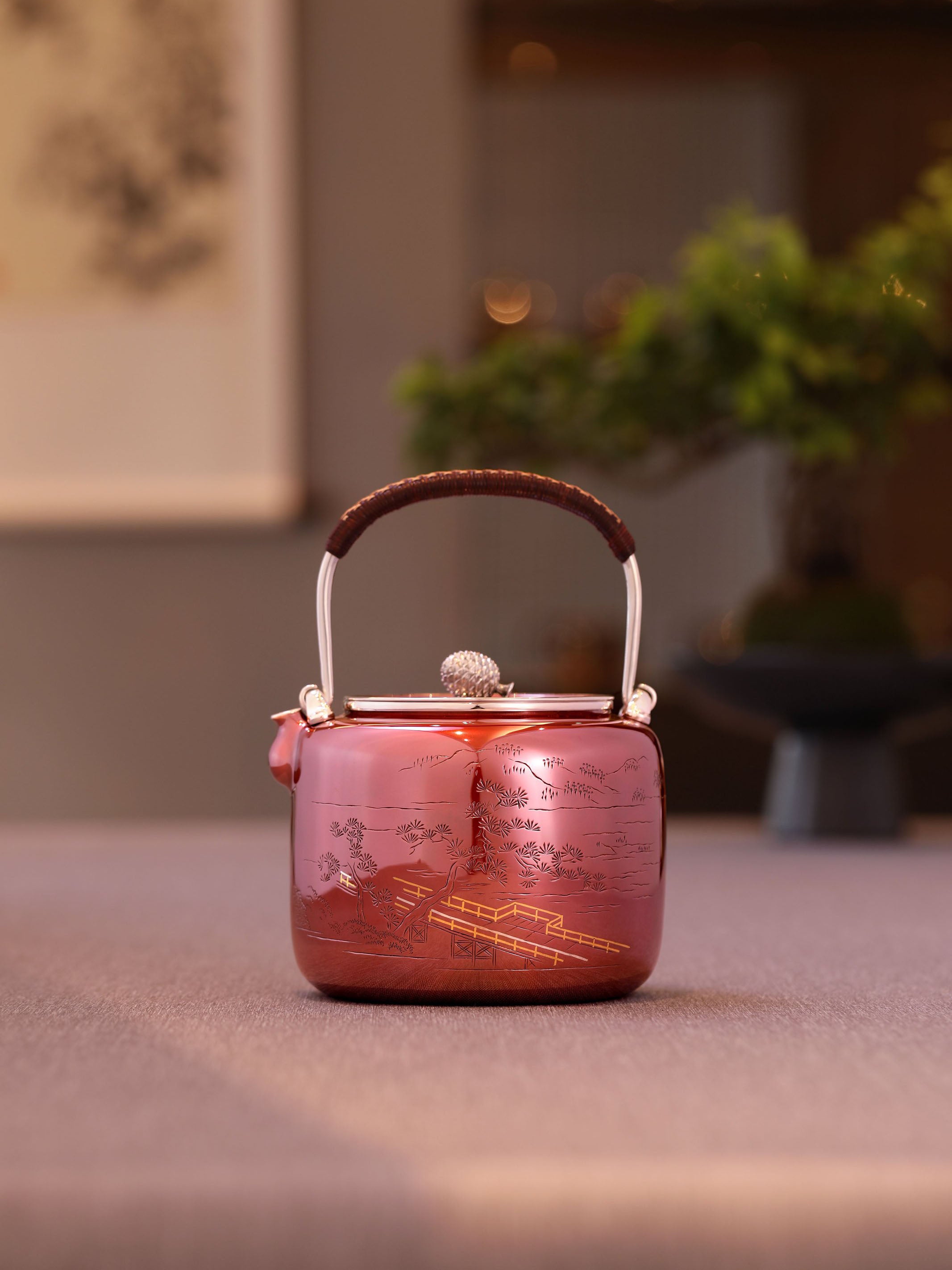 Copper-plated Silver Pine Bridge Silver Teapot