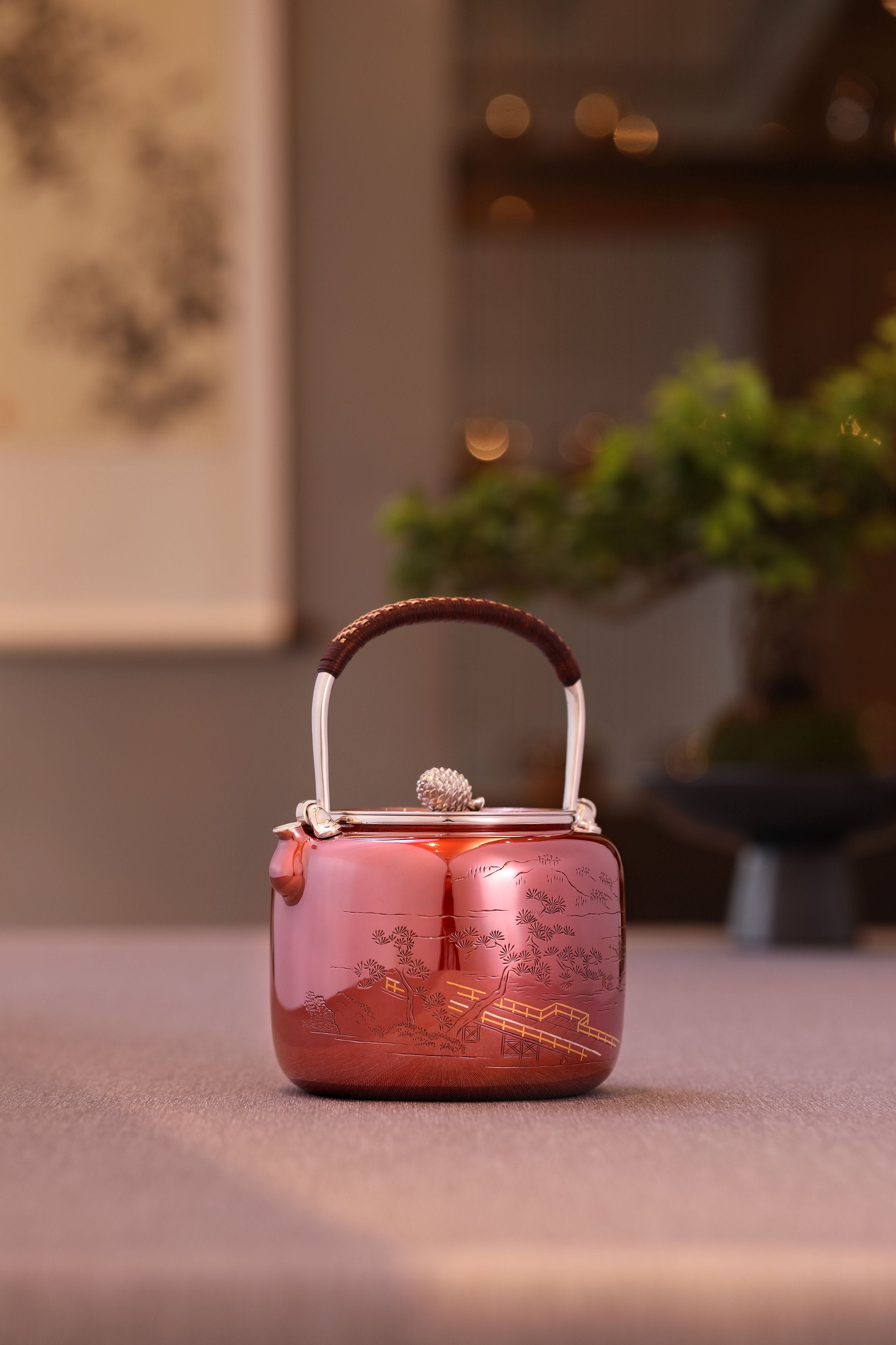 Copper-plated Silver Pine Bridge Silver Teapot