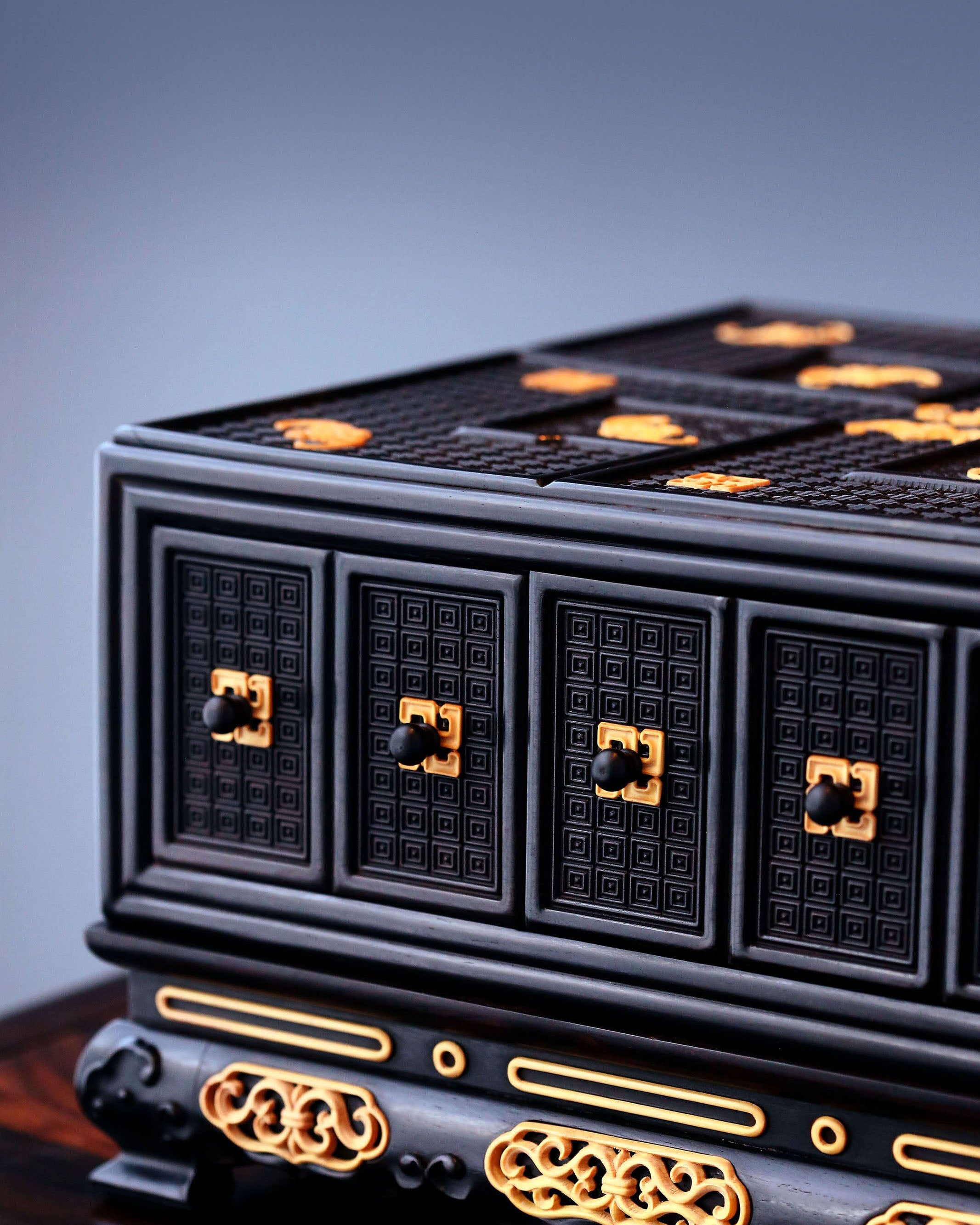 Grand Elegance Hall Treasure Box with Swastika Pattern and Abundant Blessings inlaid with Boxwood