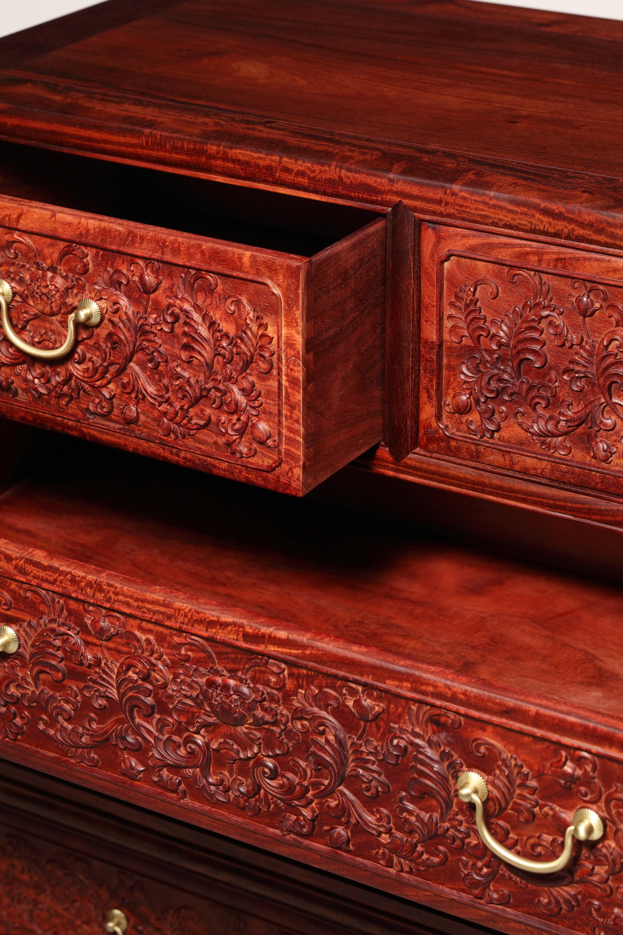 Five-drawer cabinet with lotus scroll pattern
