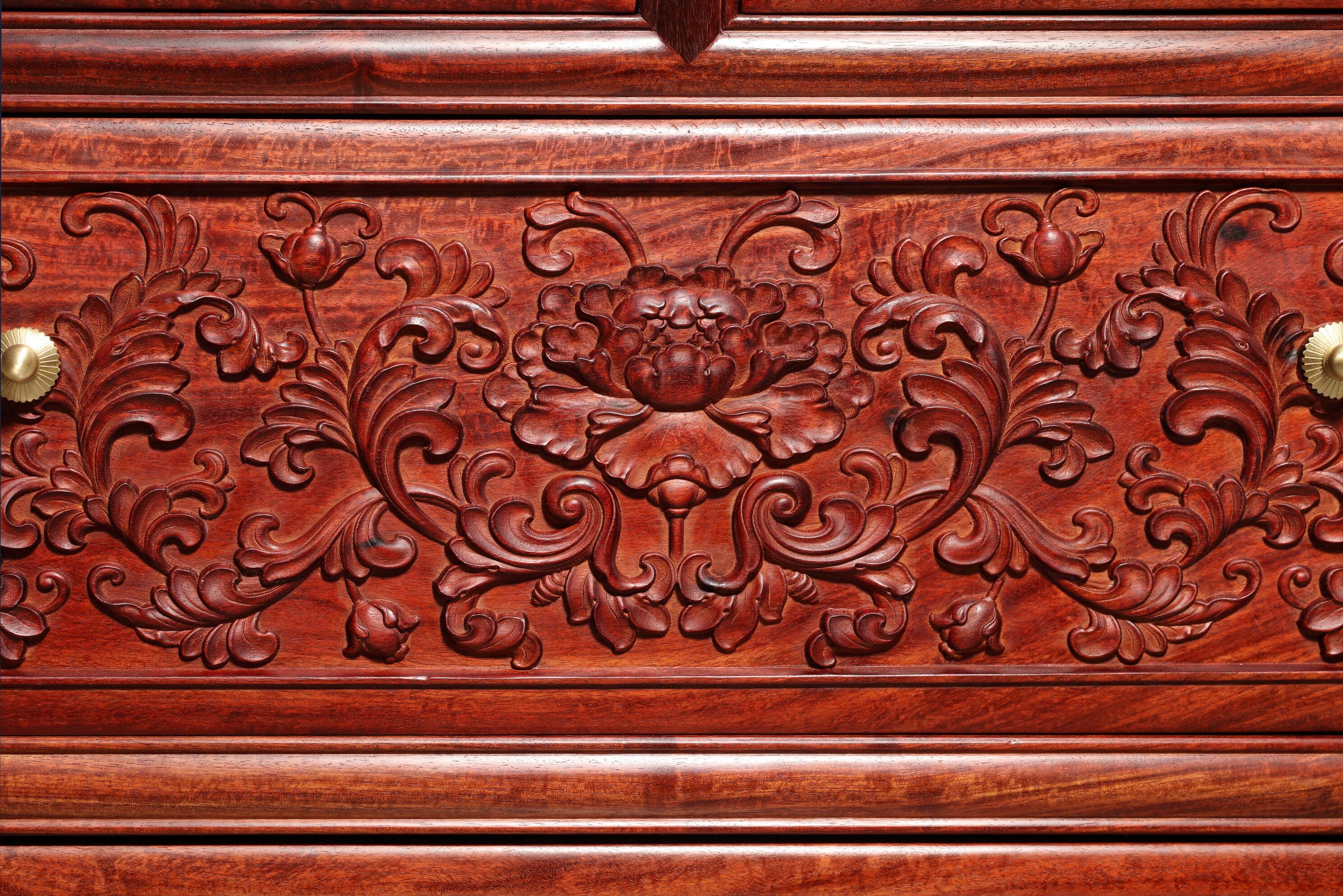 Five-drawer cabinet with lotus scroll pattern