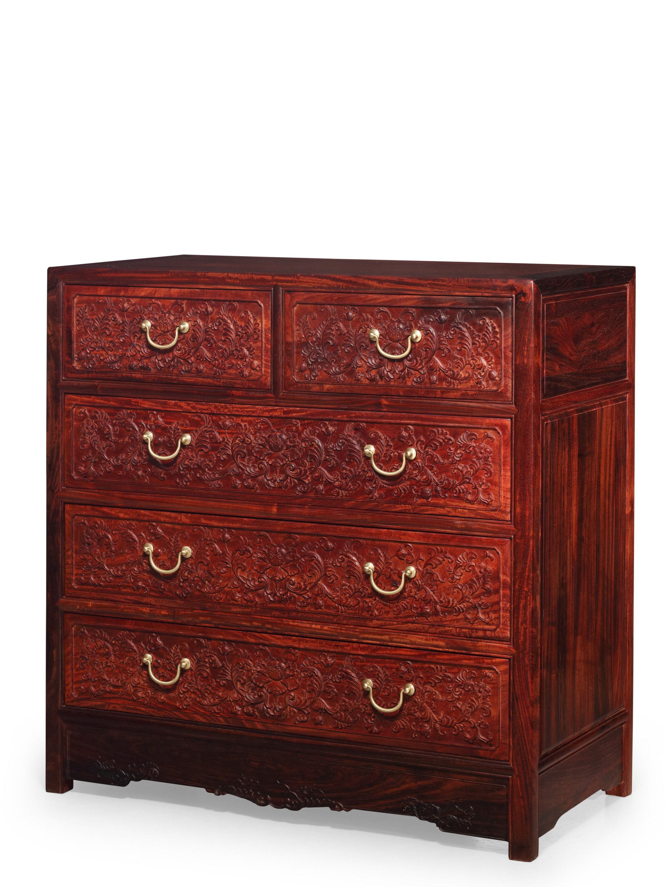 Five-drawer cabinet with lotus scroll pattern