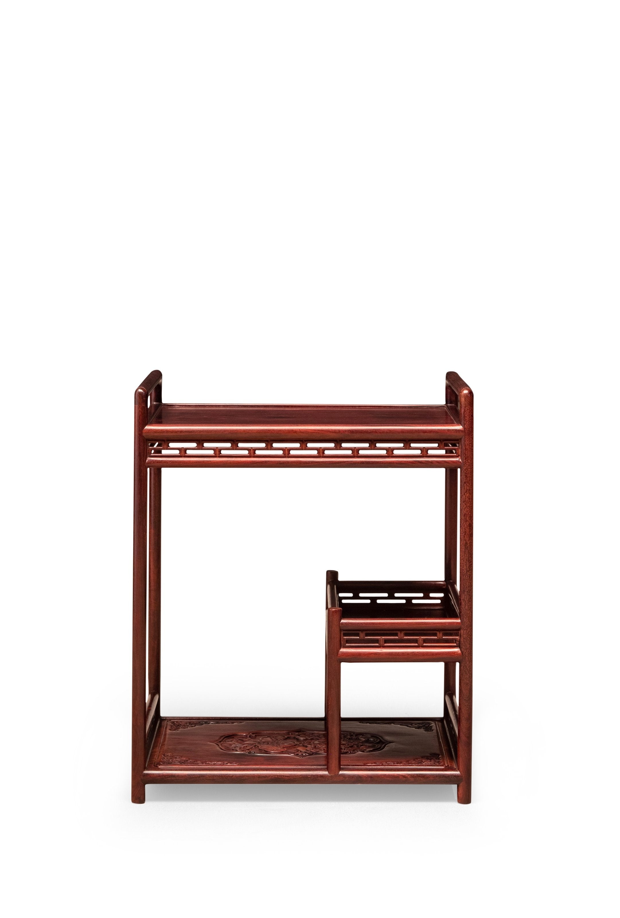 Zambian rosewood tea stand with five auspicious patterns