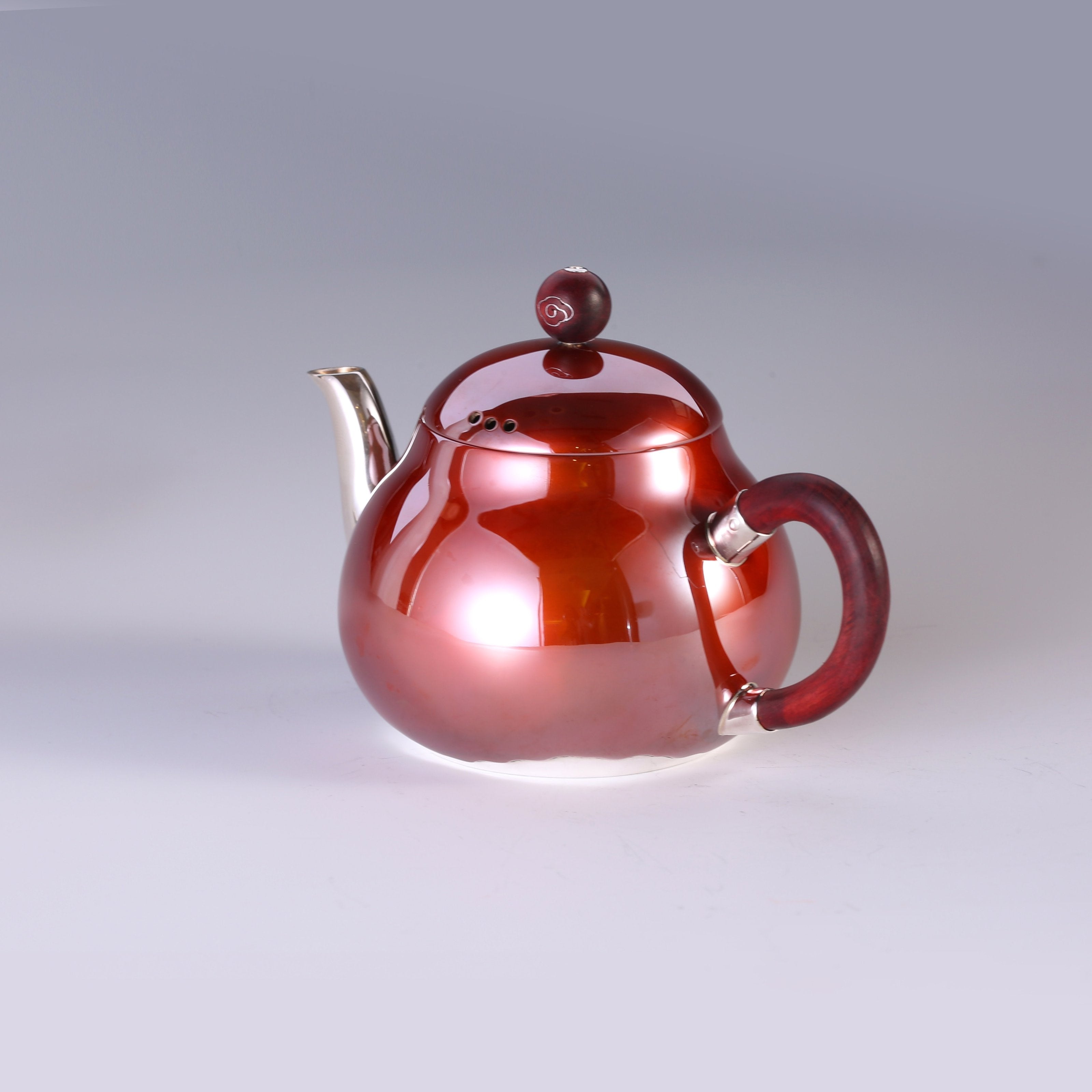 Summer Lotus Copper-Wrapped Silver Teapot with Tray