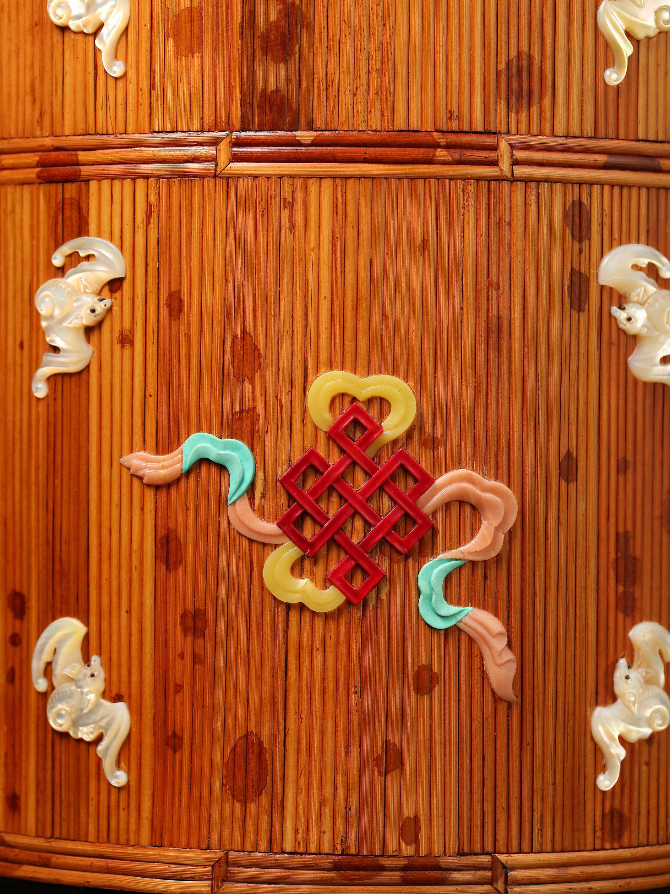 Xiangfei bamboo inlaid table with multi-treasure cabinet