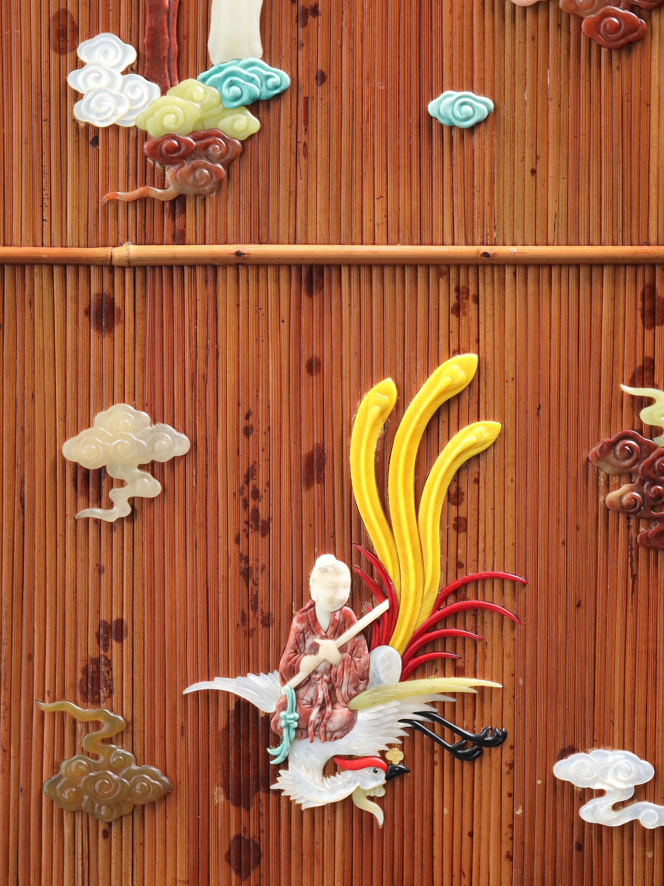 Xiangfei Bamboo Inlaid with Immortal Riding a Phoenix Tea Cabinet