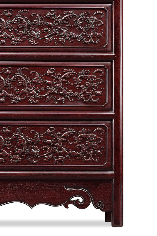 Zambian rosewood passionflower five-drawer chest