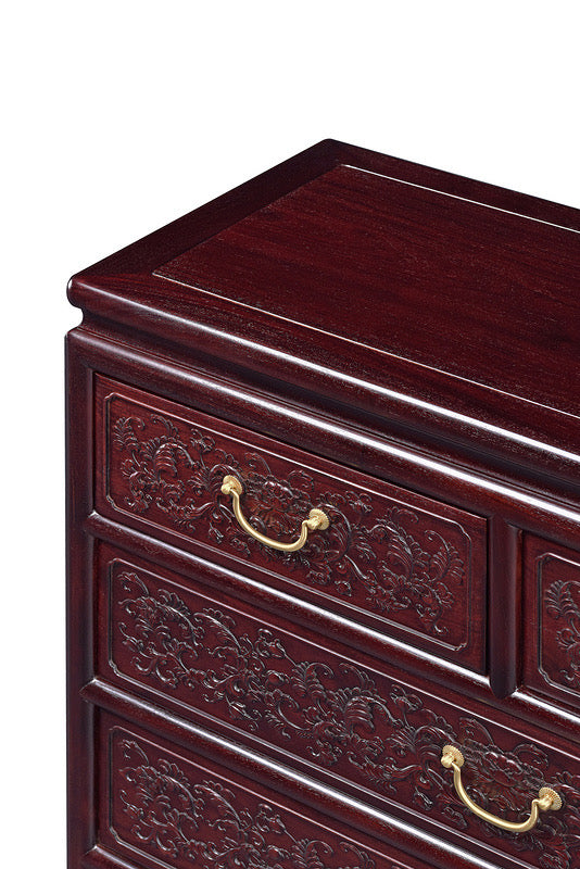 Zambian rosewood passionflower five-drawer chest