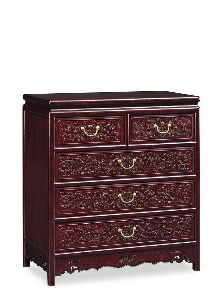 Zambian rosewood passionflower five-drawer chest