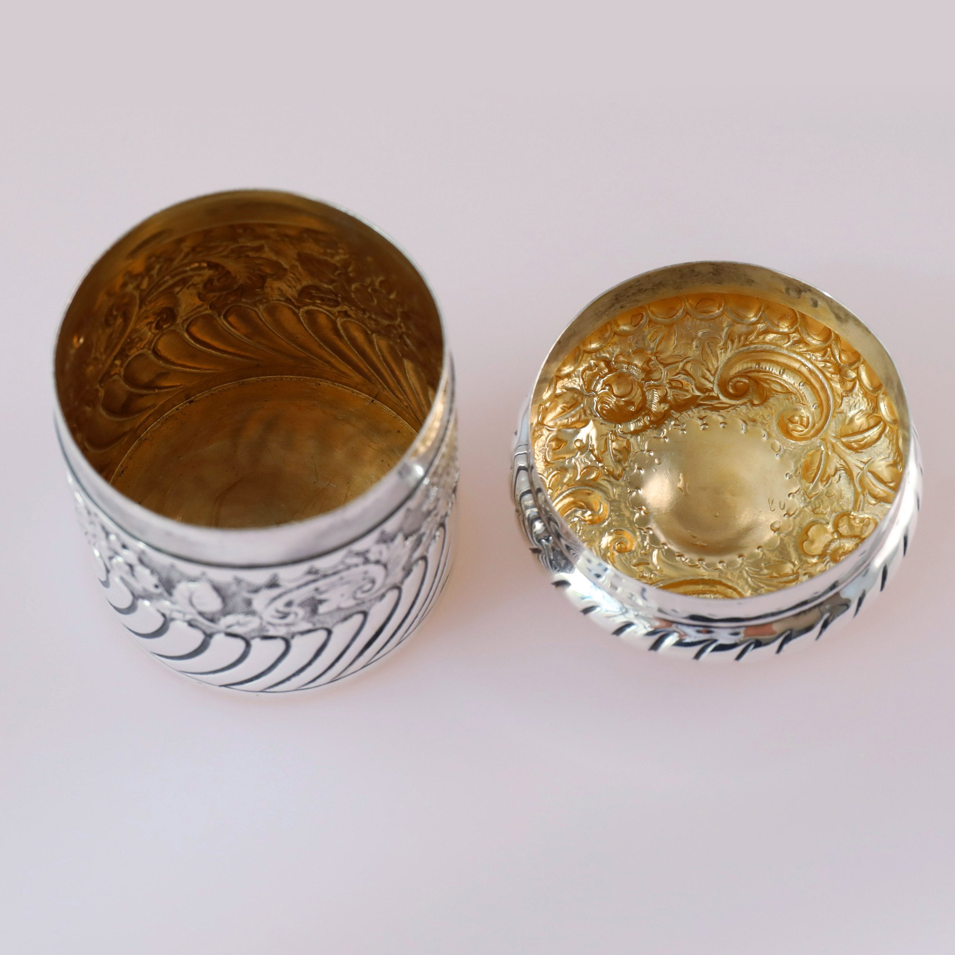 1898 British Sterling Silver Tea Canister with Scrolling Floral Design