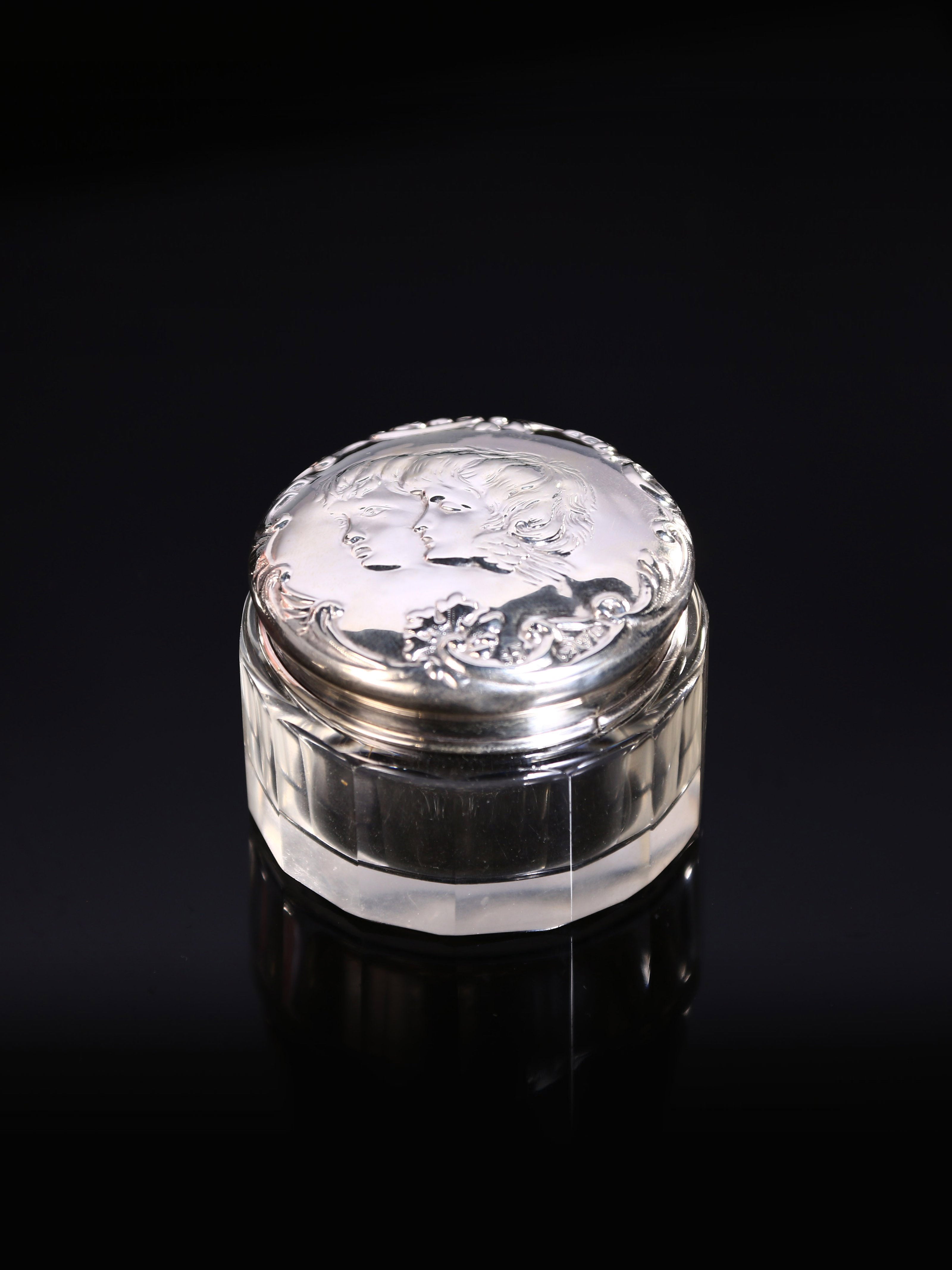 1903 British Angel Sterling Silver Cap Crystal Bottle