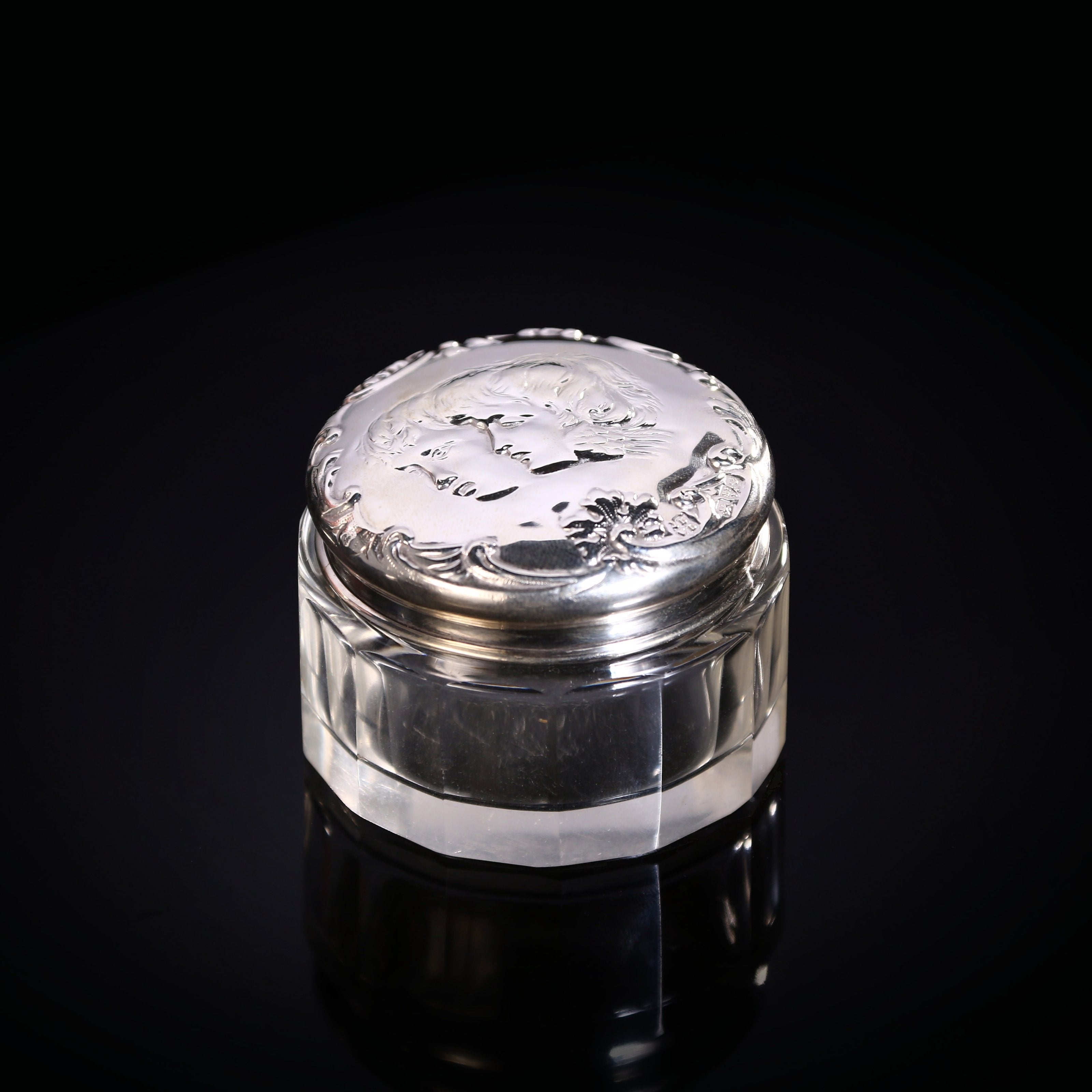 1903 British Angel Sterling Silver Cap Crystal Bottle