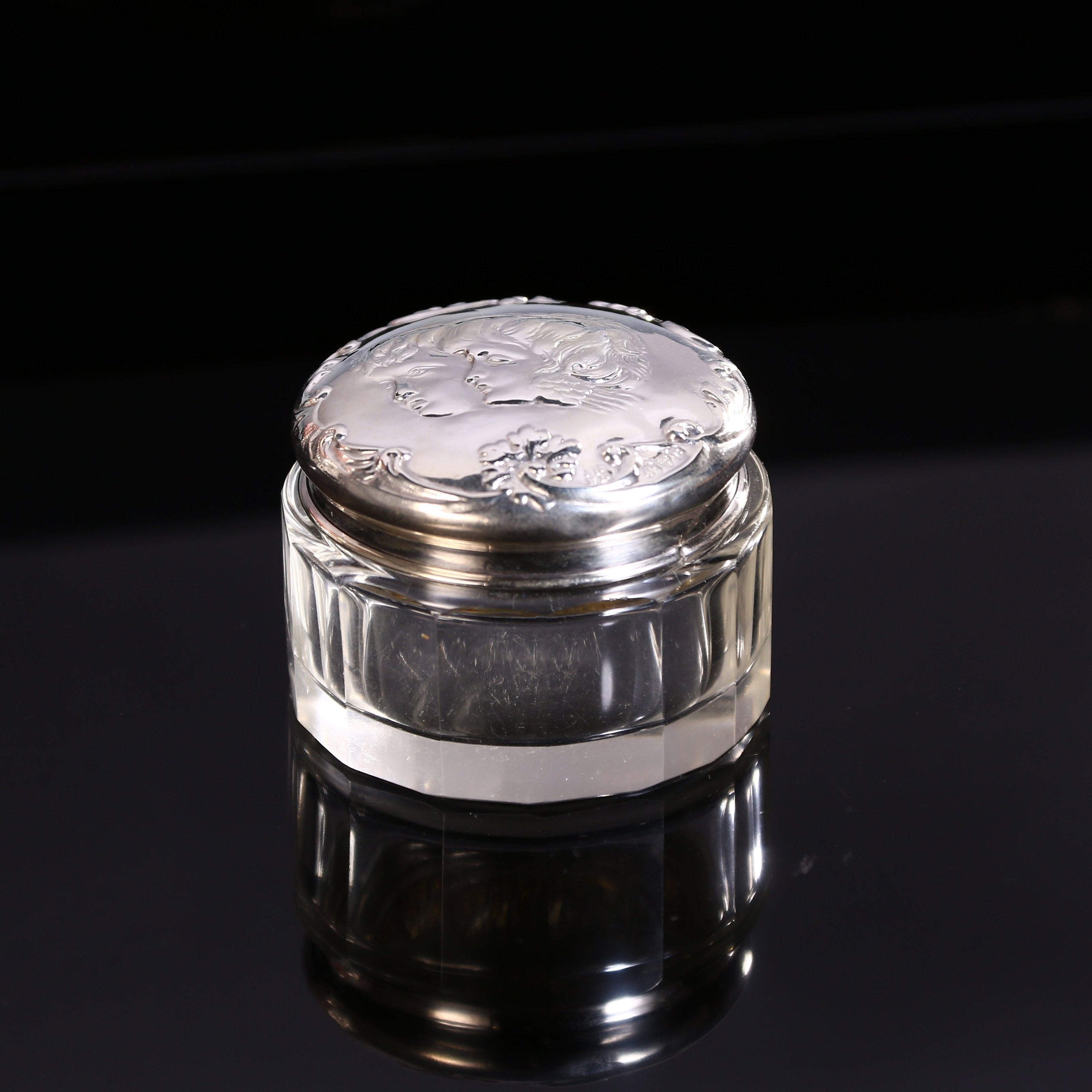 1903 British Angel Sterling Silver Cap Crystal Bottle