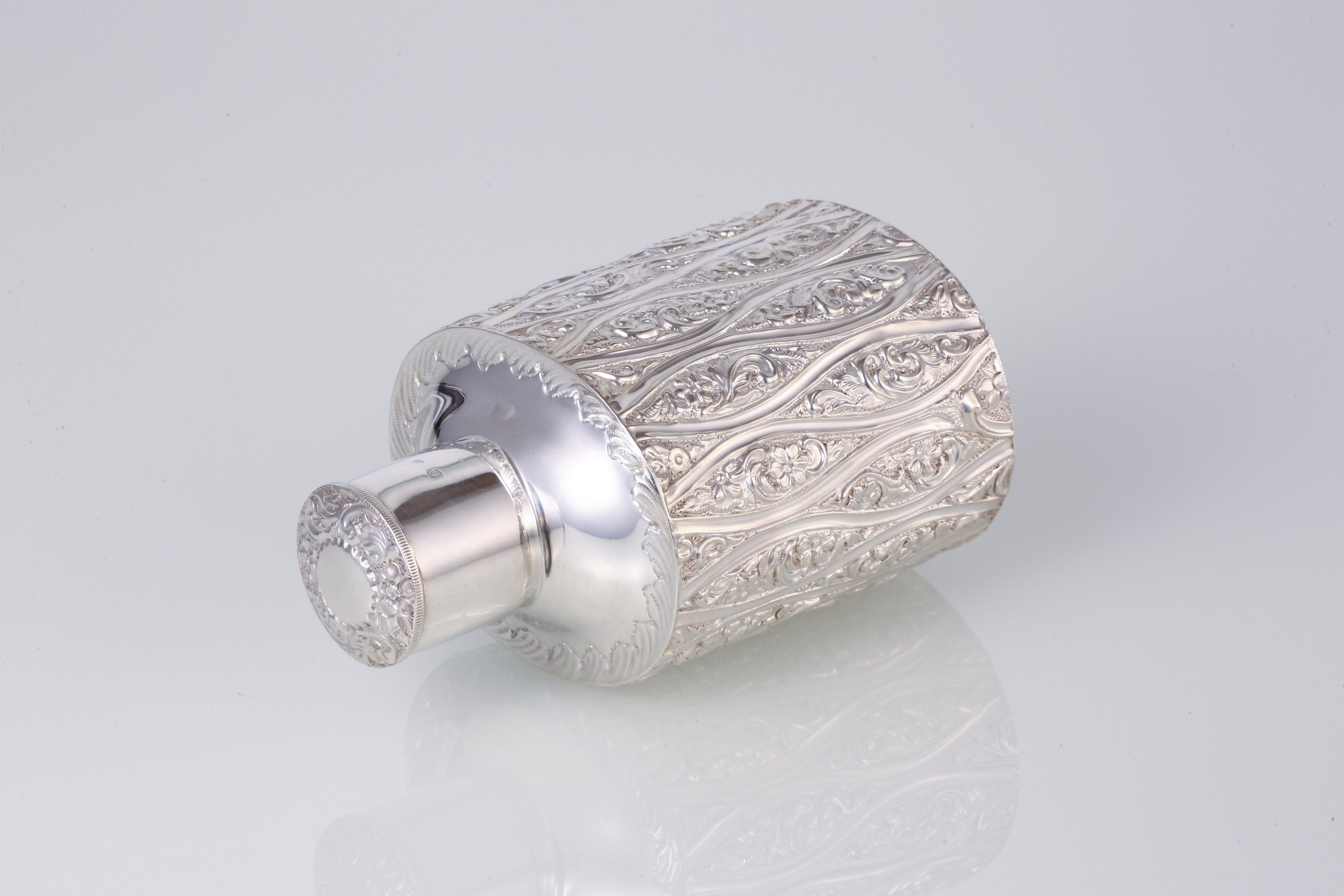 1896 British sterling silver embossed tea caddy