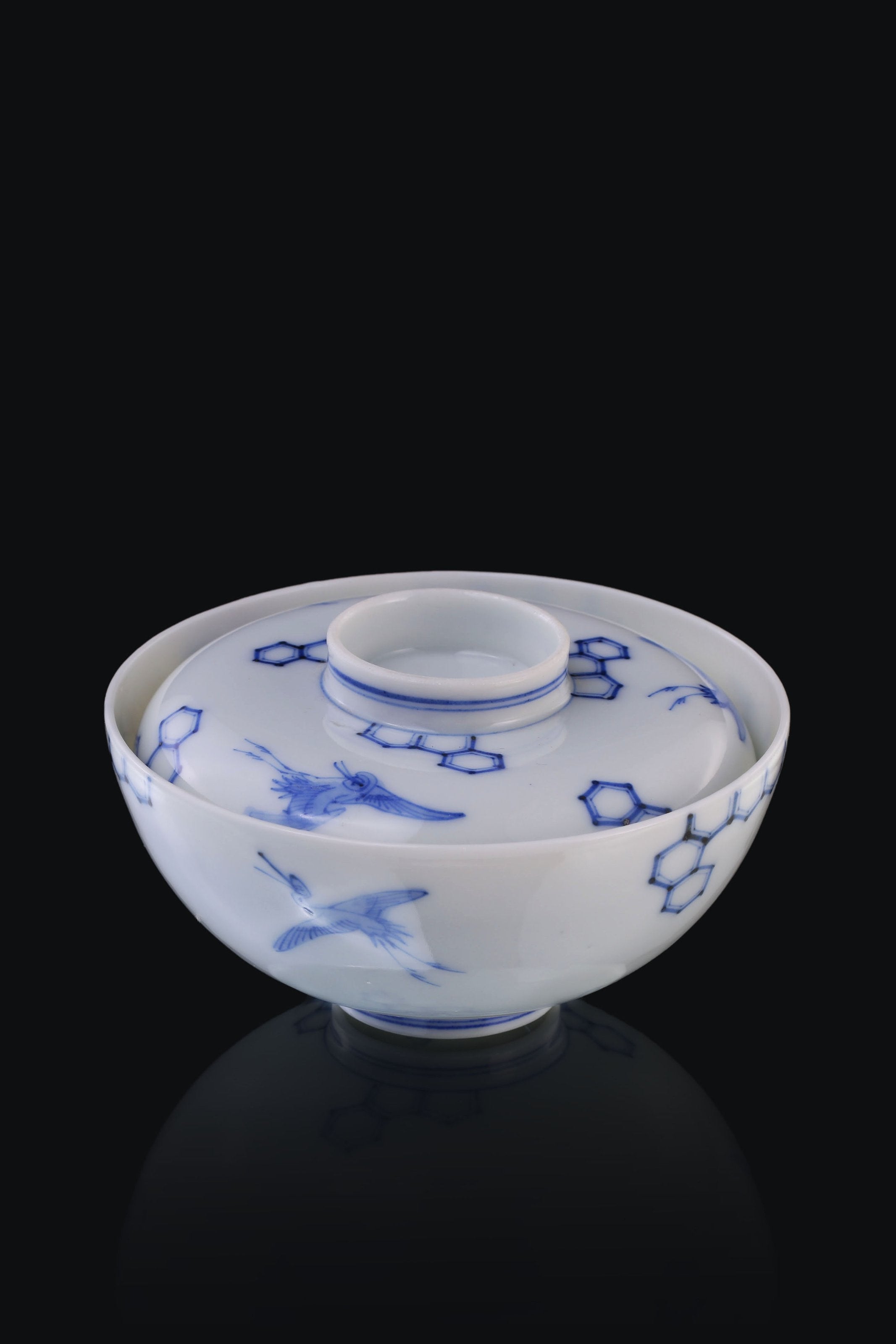 Japanese Imari Crane Pattern Covered Bowl (Lid)