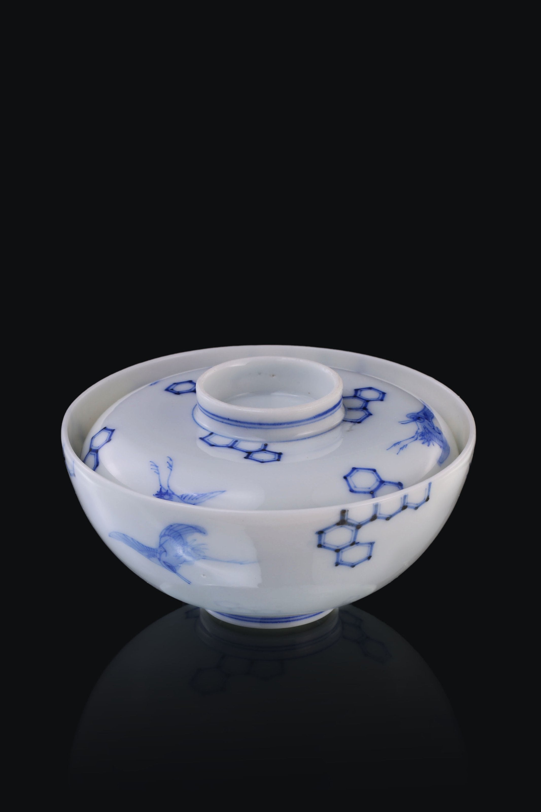 Japanese Imari Crane Pattern Covered Bowl (Lid)