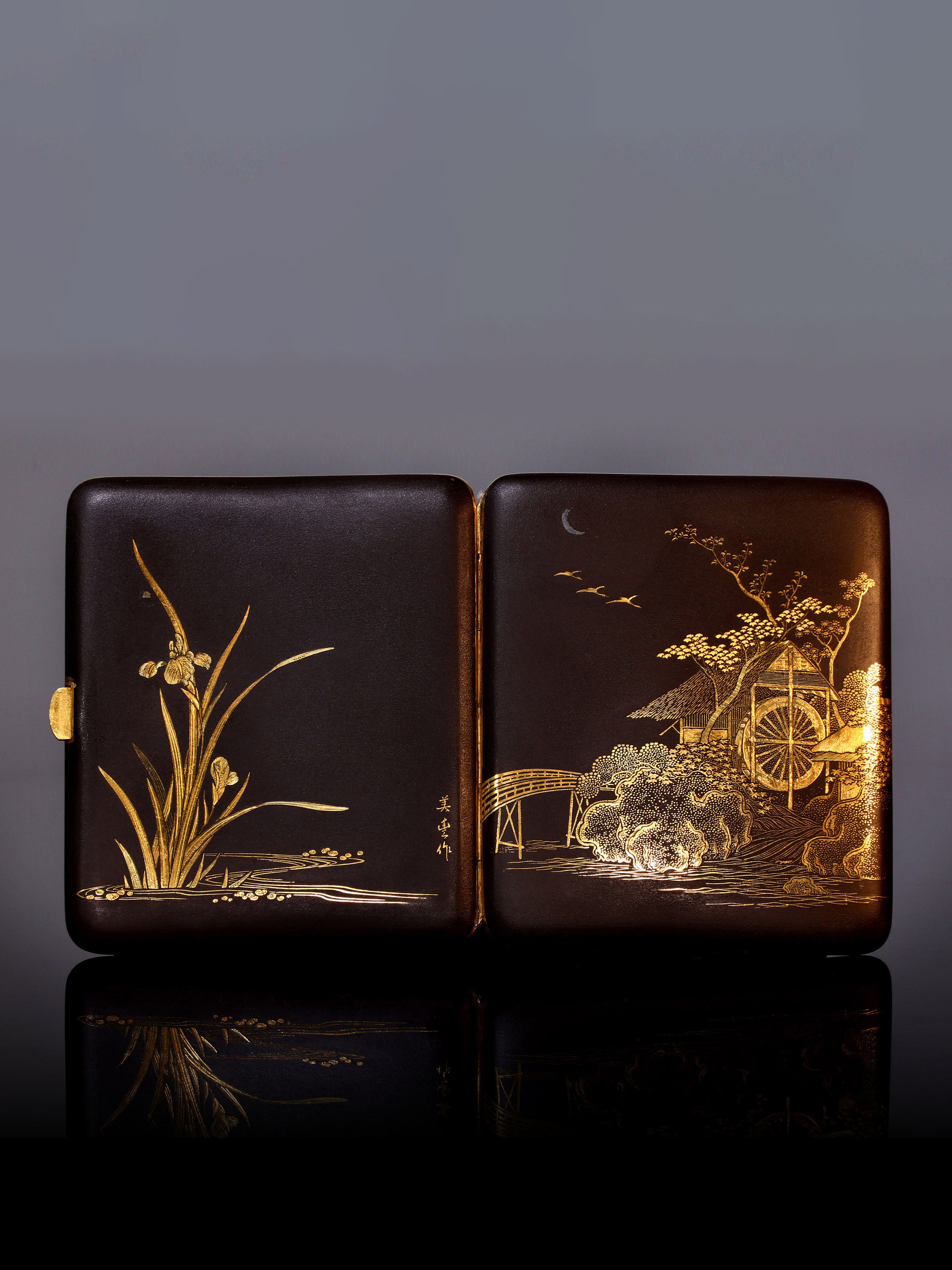 "Moonrise Startles Mountain Birds" - Meiji Period Cigarette Box