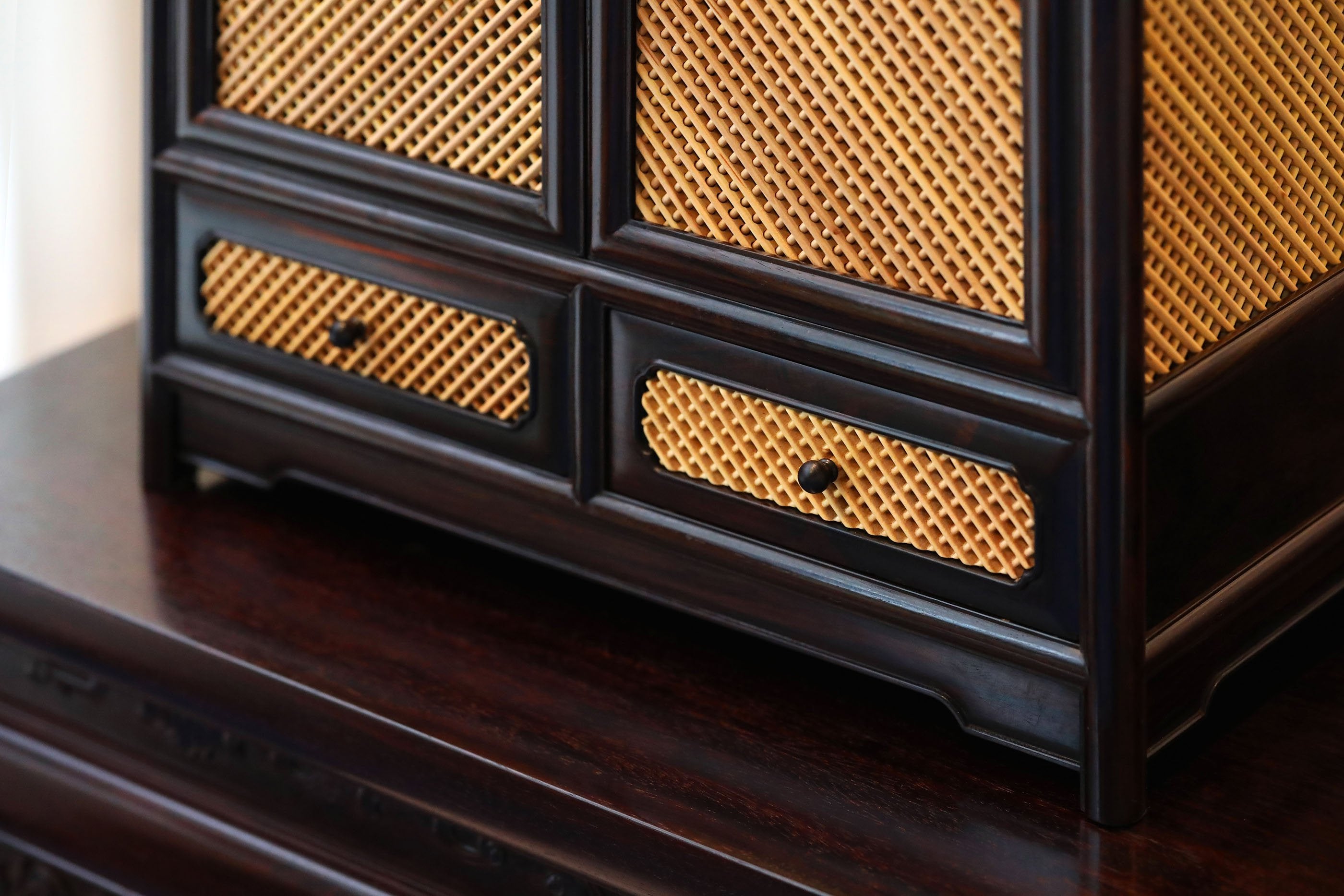 Rosewood inlaid with boxwood and marble bamboo tea cabinet