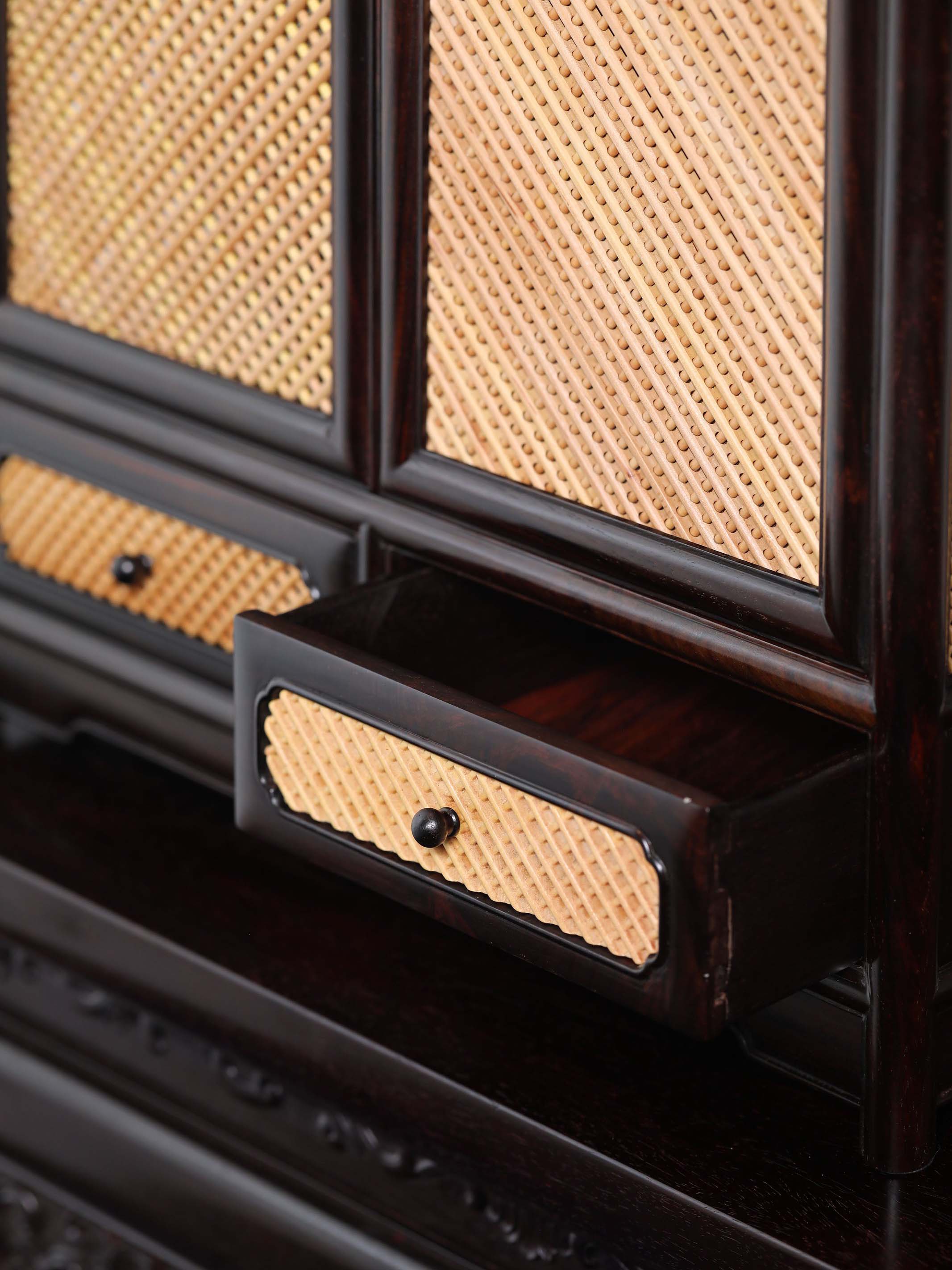 Rosewood inlaid with boxwood and marble bamboo tea cabinet