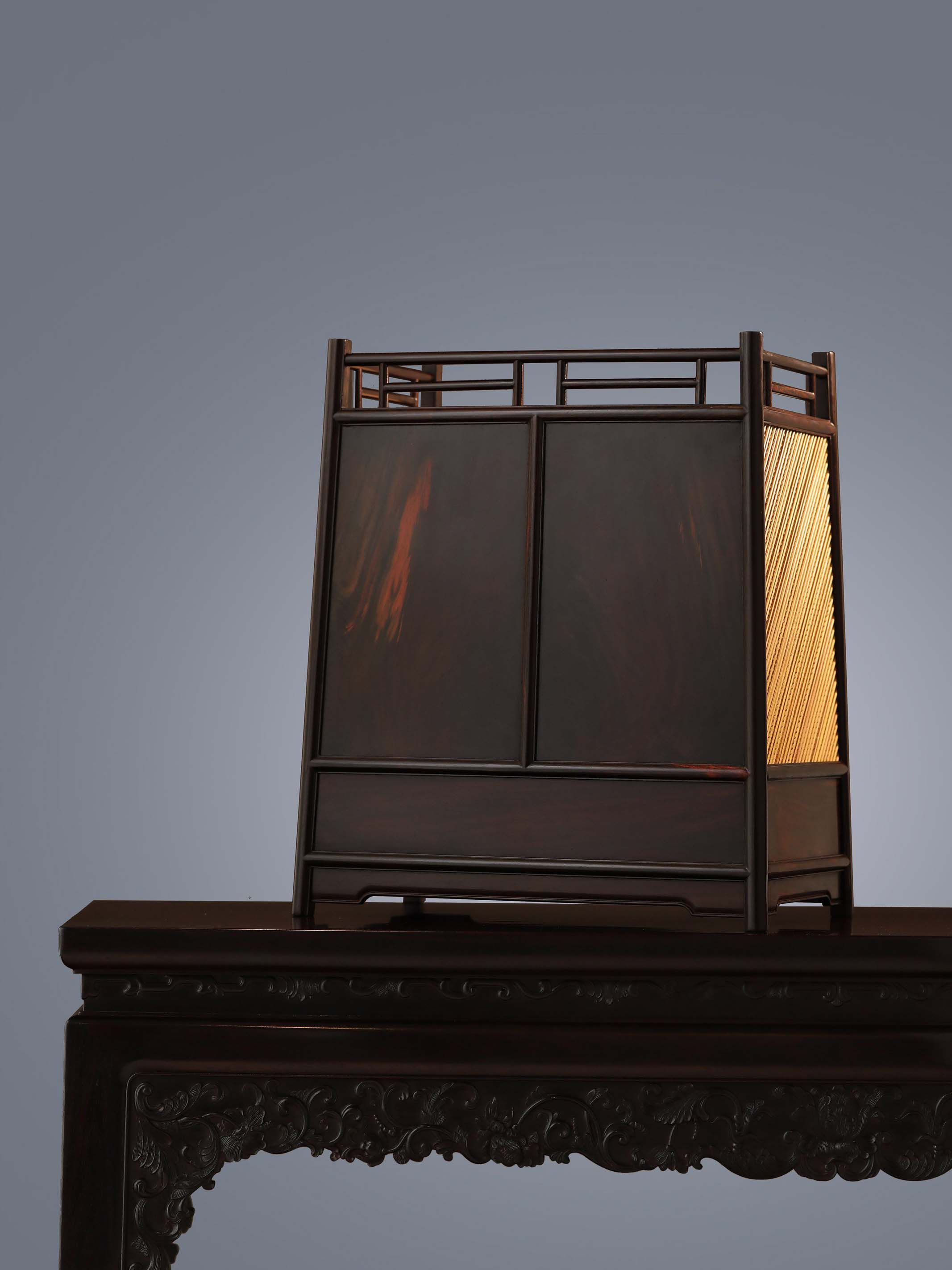Rosewood inlaid with boxwood and marble bamboo tea cabinet