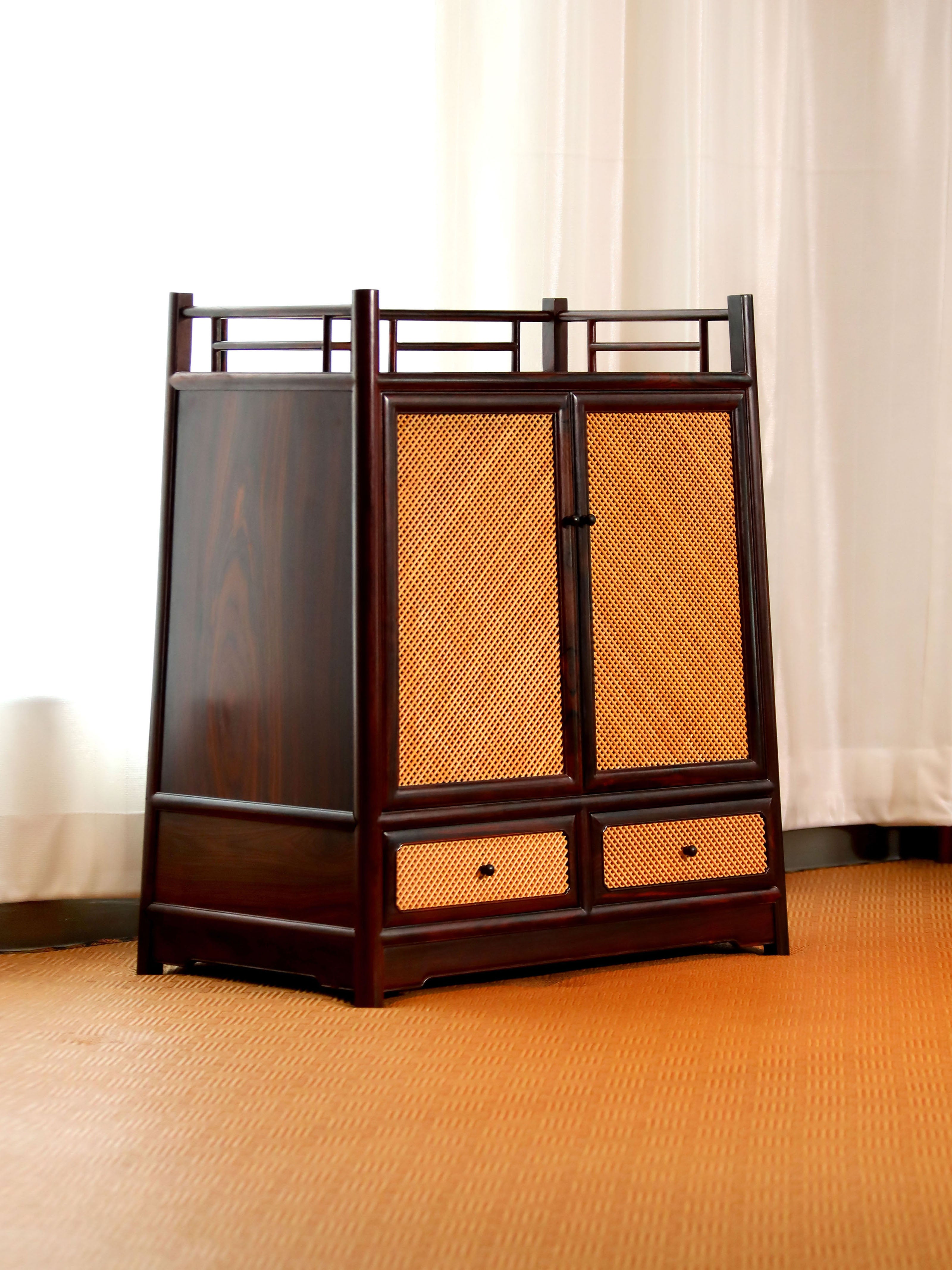 Rosewood inlaid with boxwood and marble bamboo tea cabinet