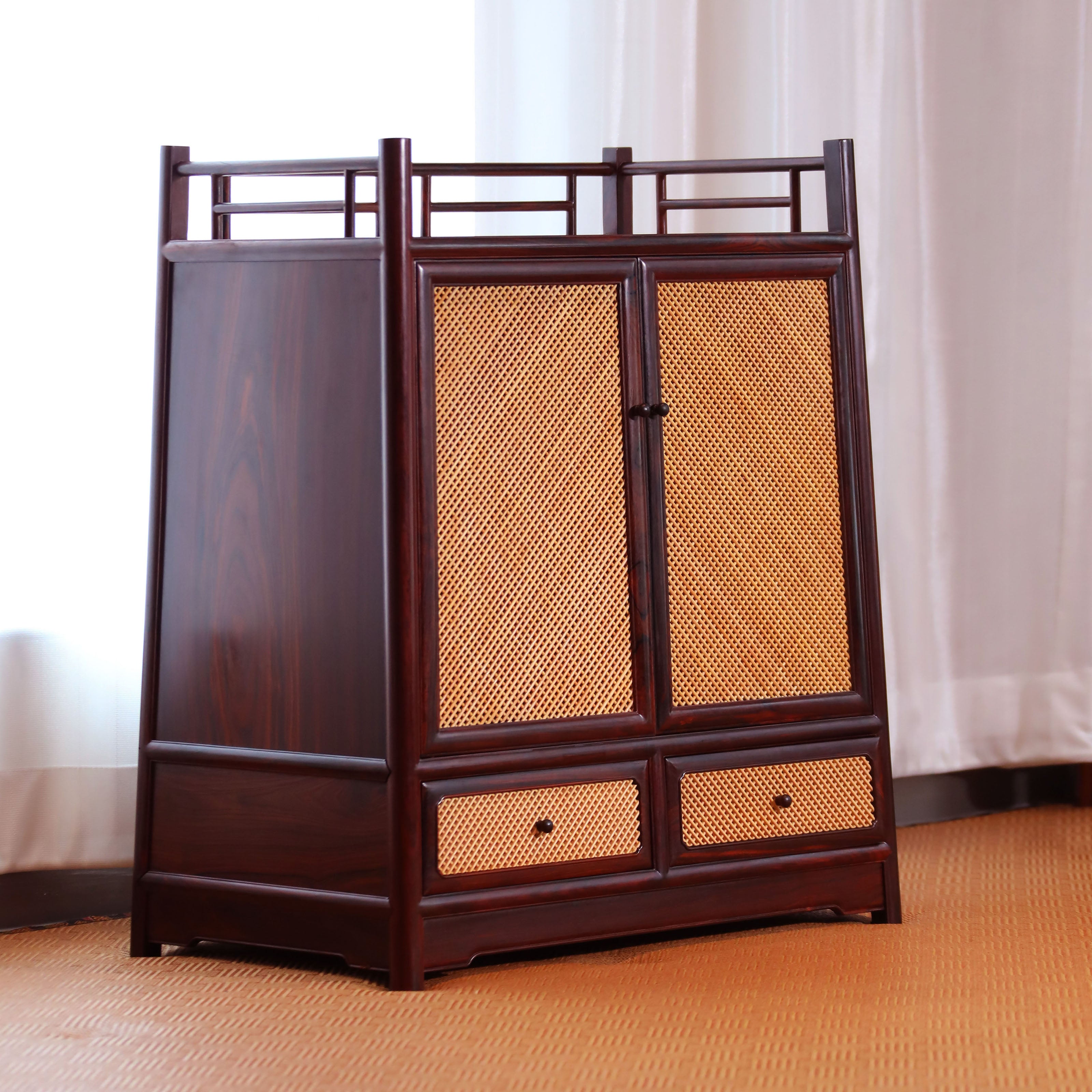 Rosewood inlaid with boxwood and marble bamboo tea cabinet