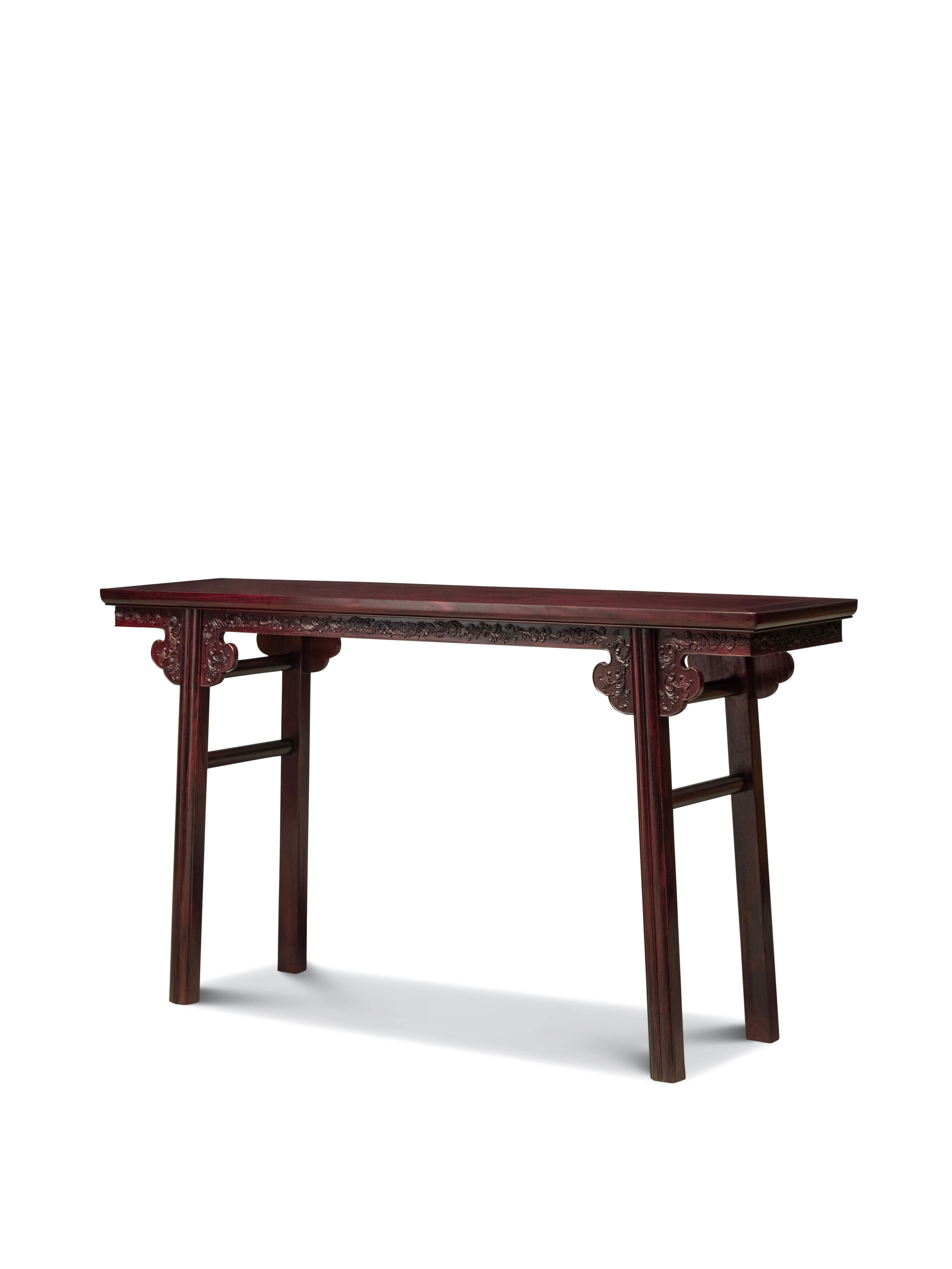 Flat-top table with mortise and tenon joint and passionflower pattern