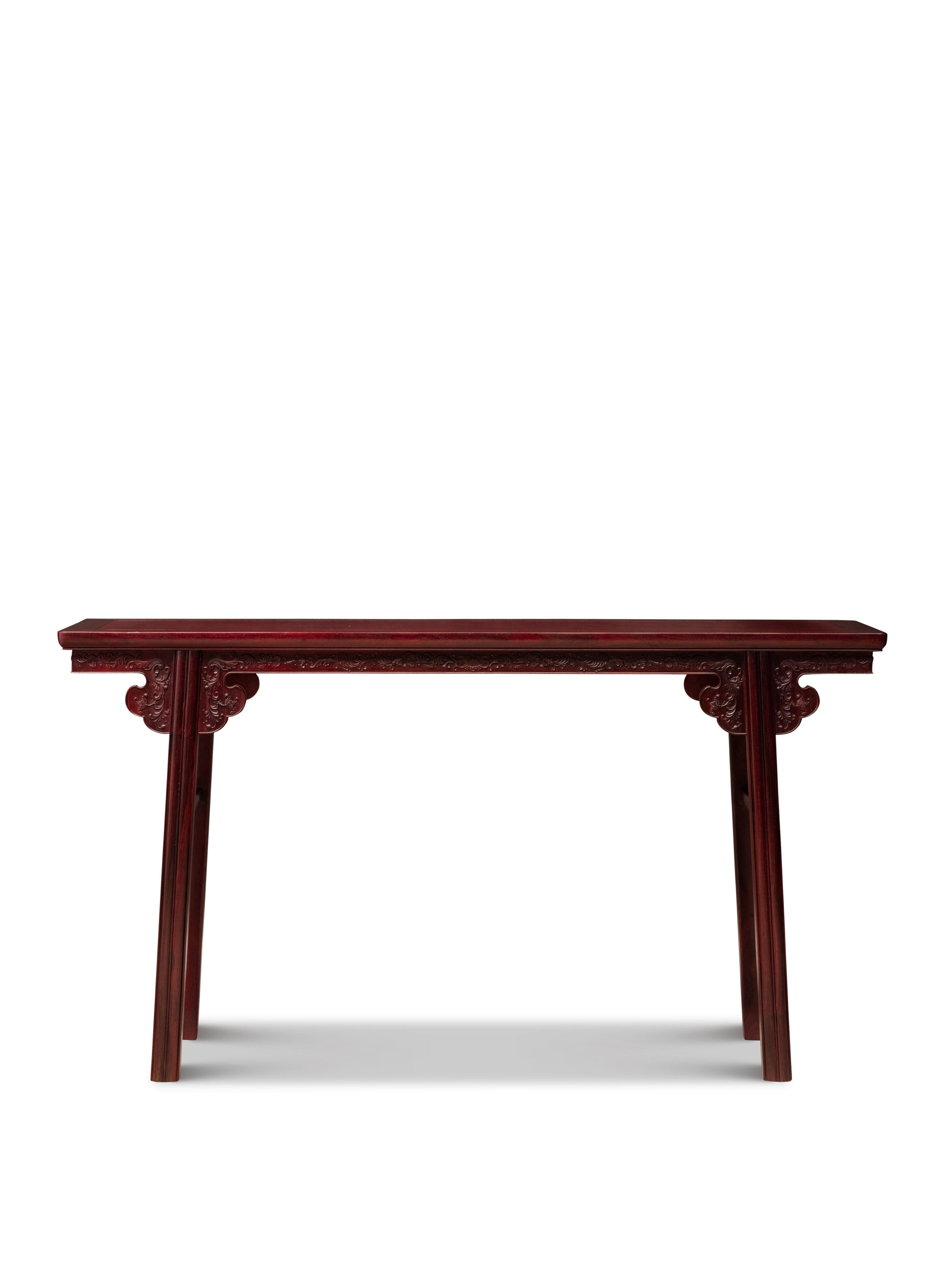 Flat-top table with mortise and tenon joint and passionflower pattern
