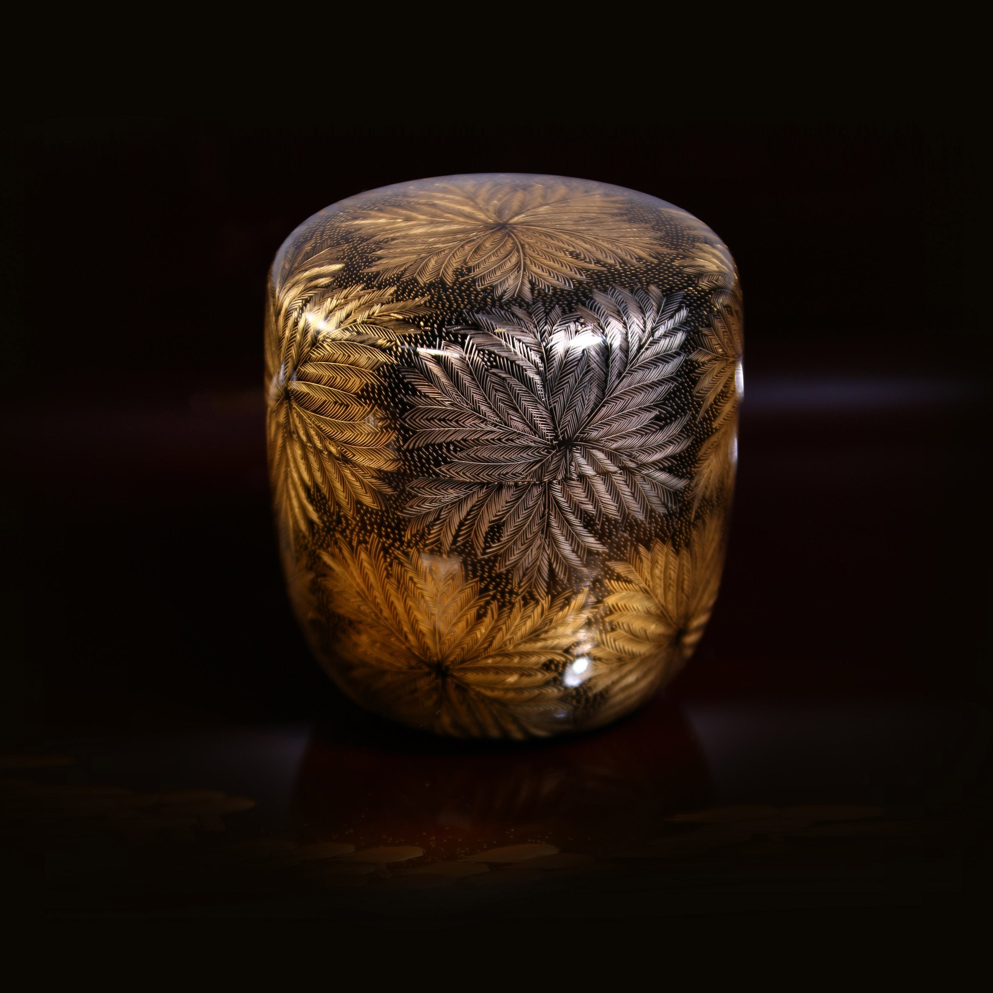 Japanese Showa Wajima painted fire tree silver flower Shen Jin tea date