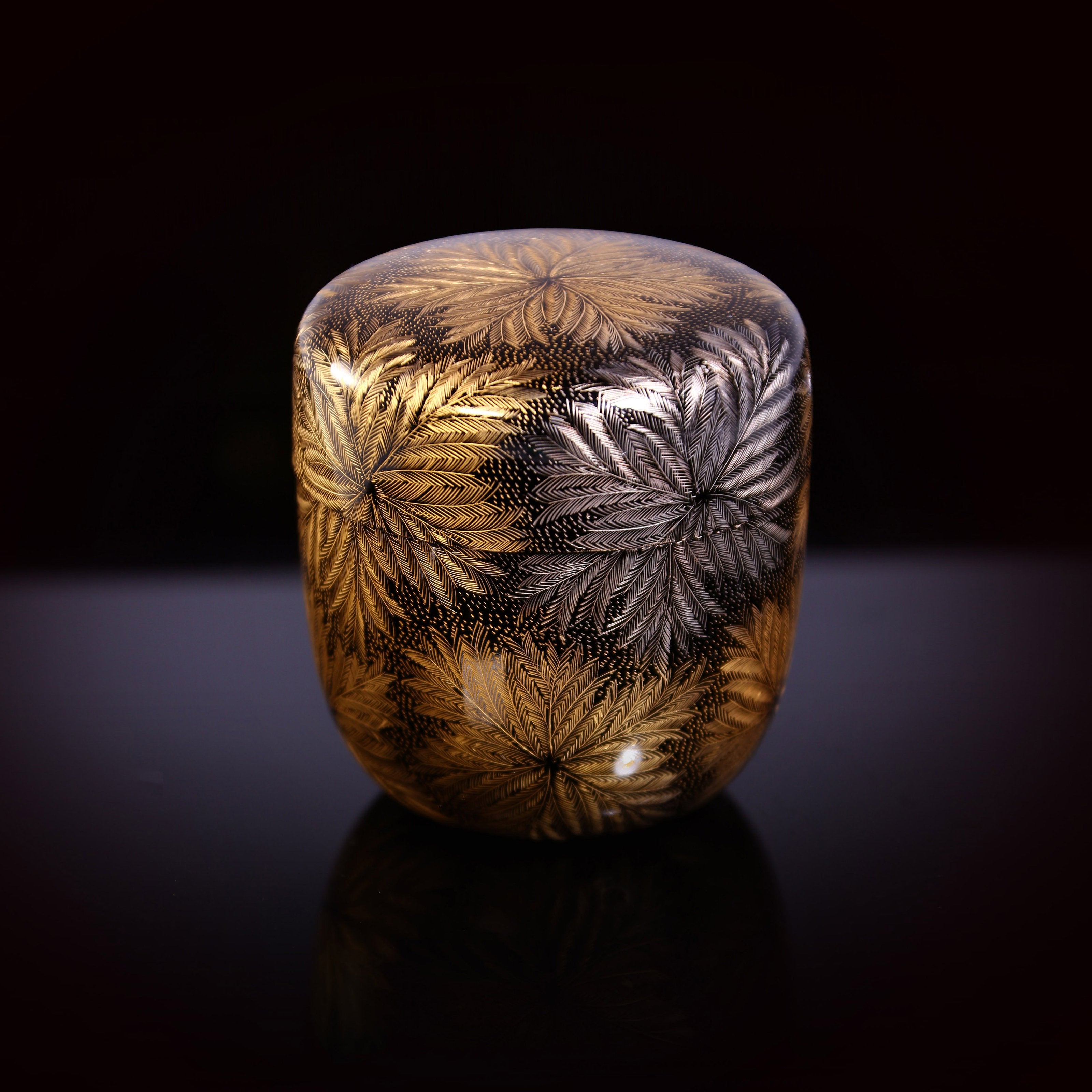 Japanese Showa Wajima painted fire tree silver flower Shen Jin tea date