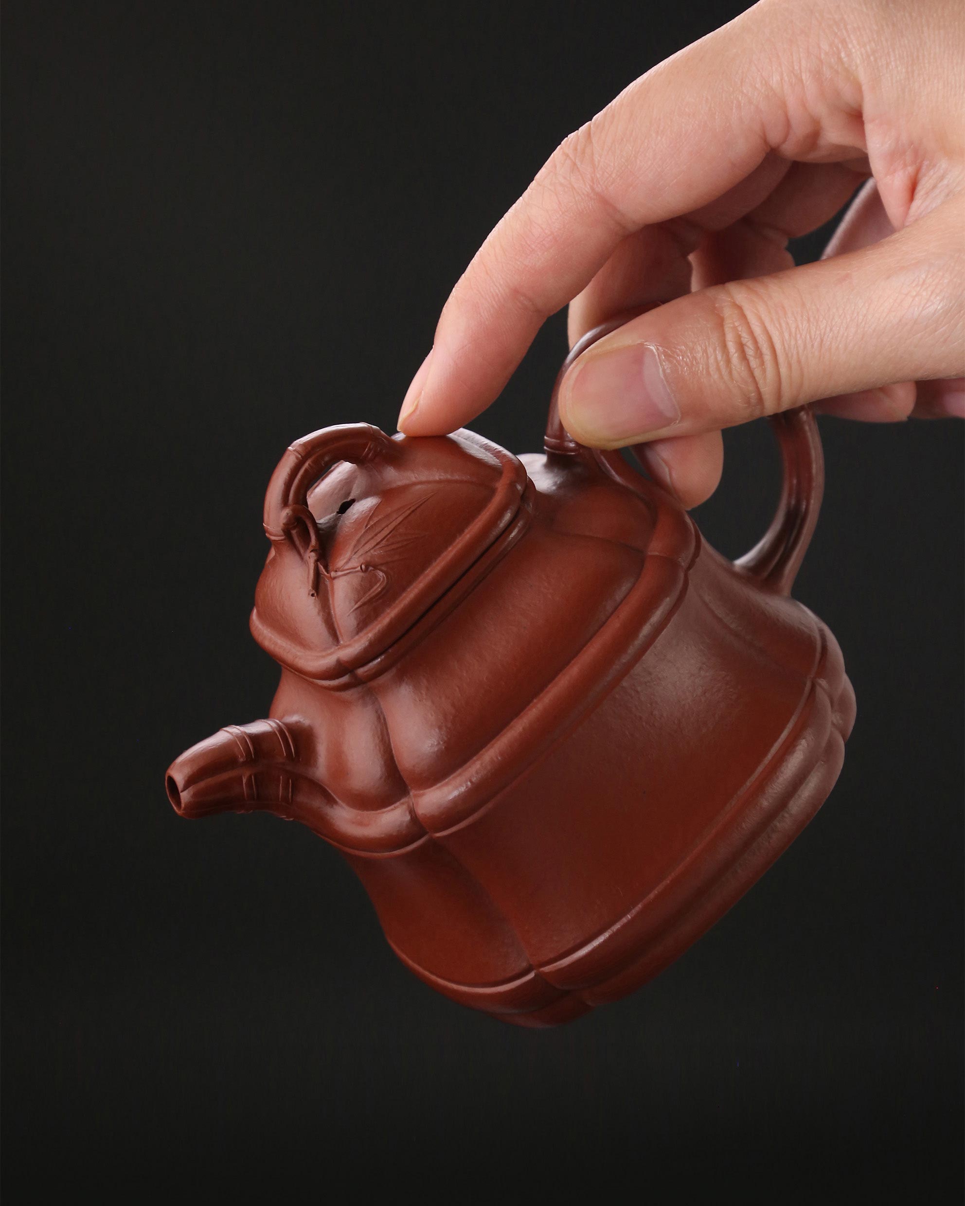 Bamboo Tripod Teapot - Small Coal Kiln Red Clay 