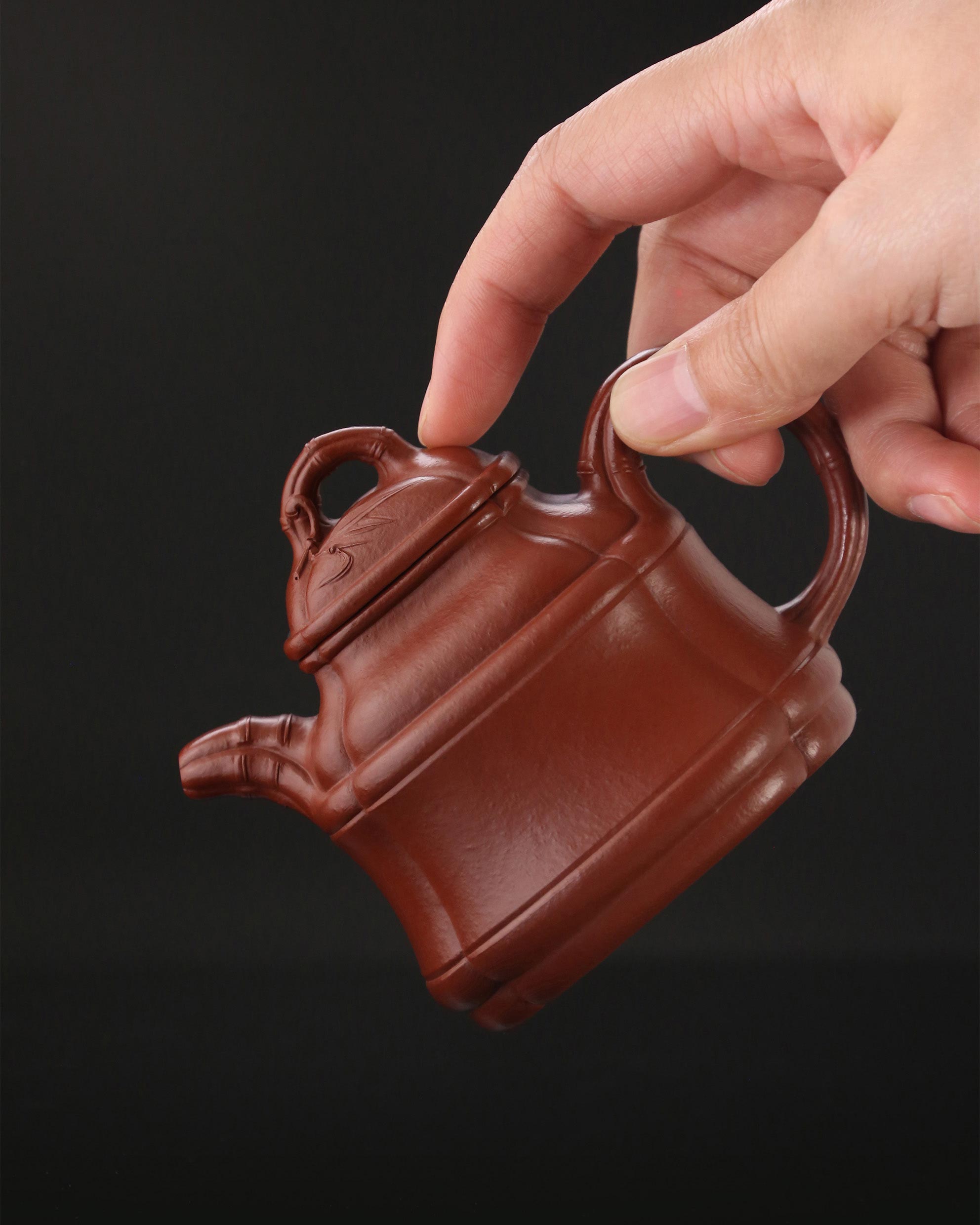 Bamboo Tripod Teapot - Small Coal Kiln Red Clay 