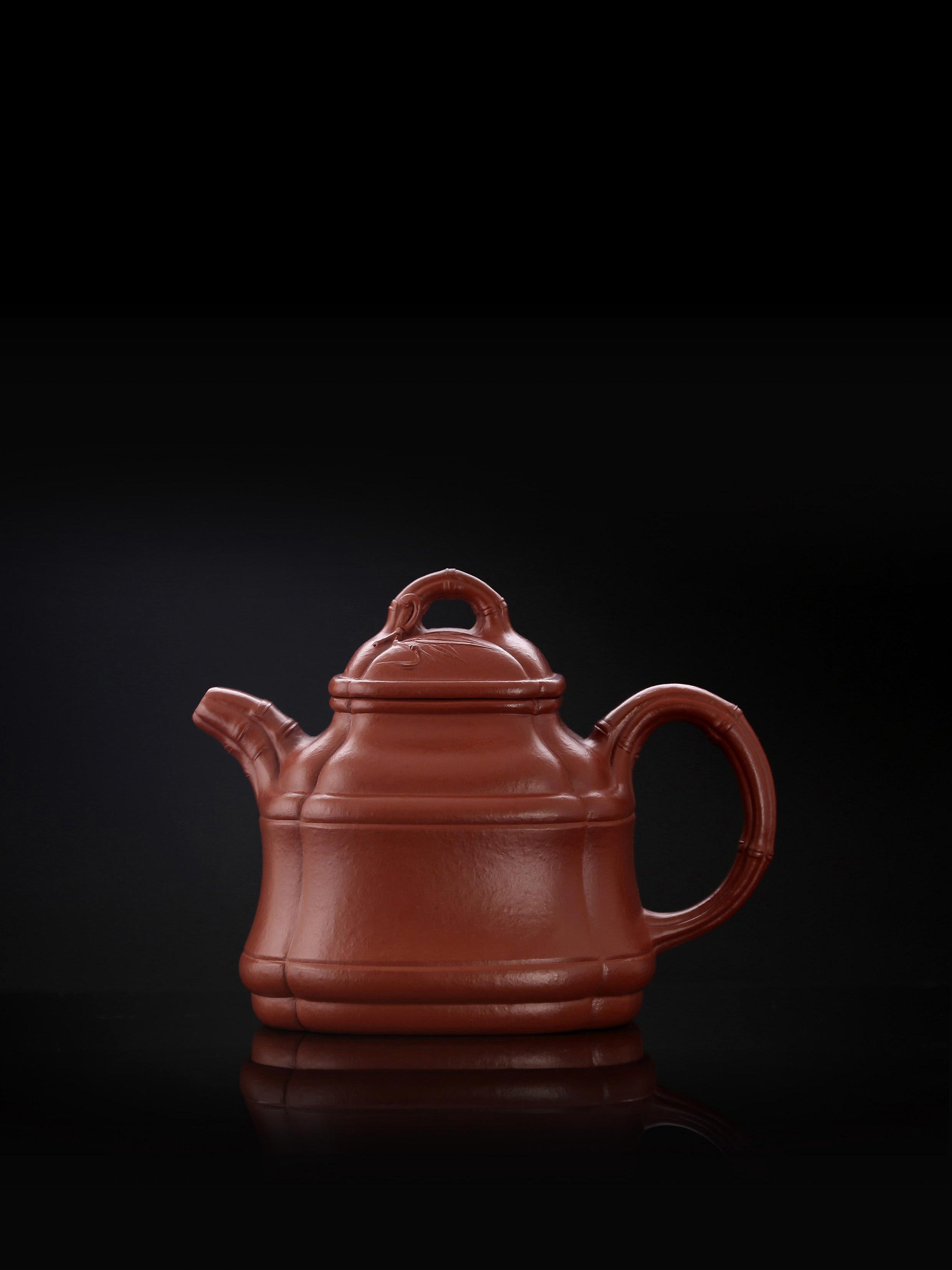 Bamboo Tripod Teapot - Small Coal Kiln Red Clay 