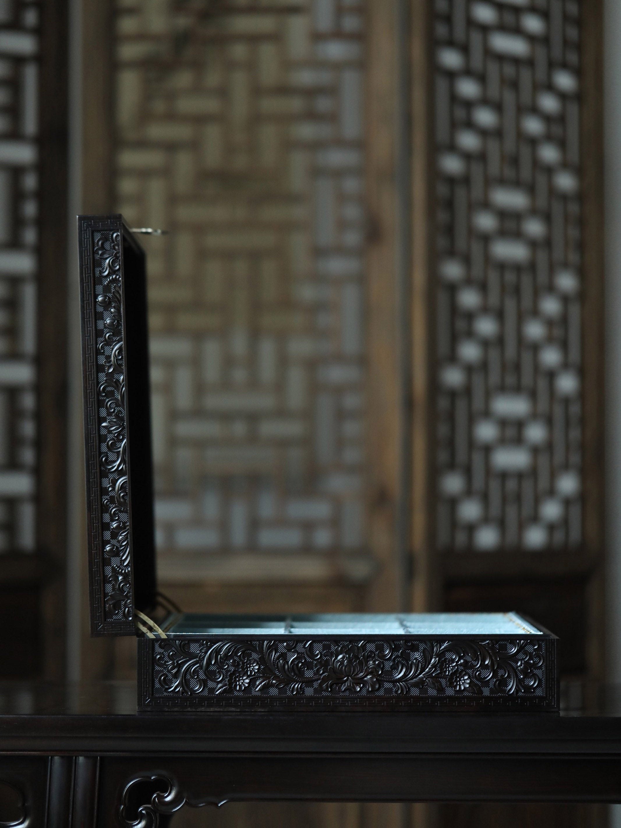 Purple sandalwood passionflower carved tea box