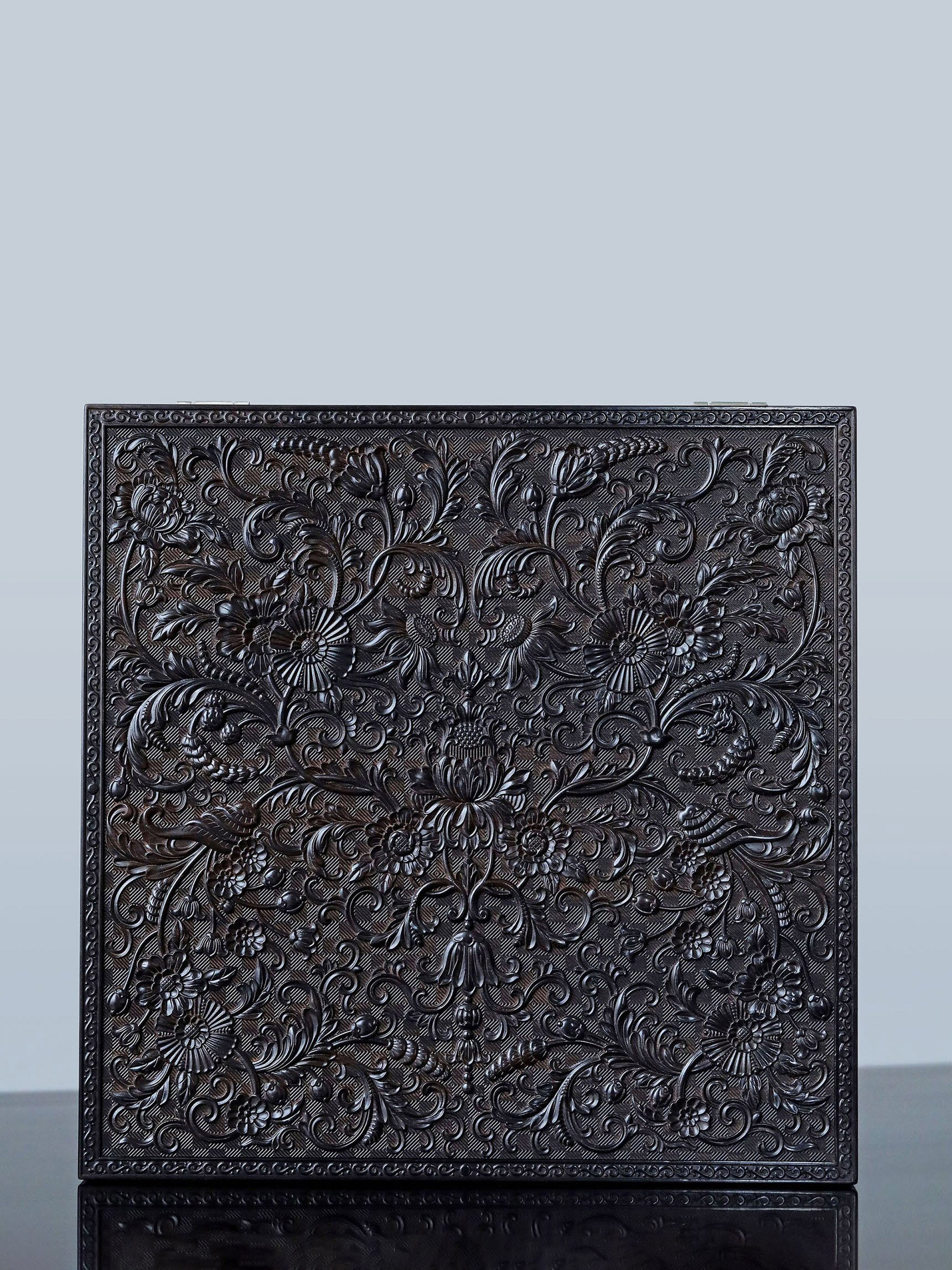 Purple sandalwood passionflower carved tea box