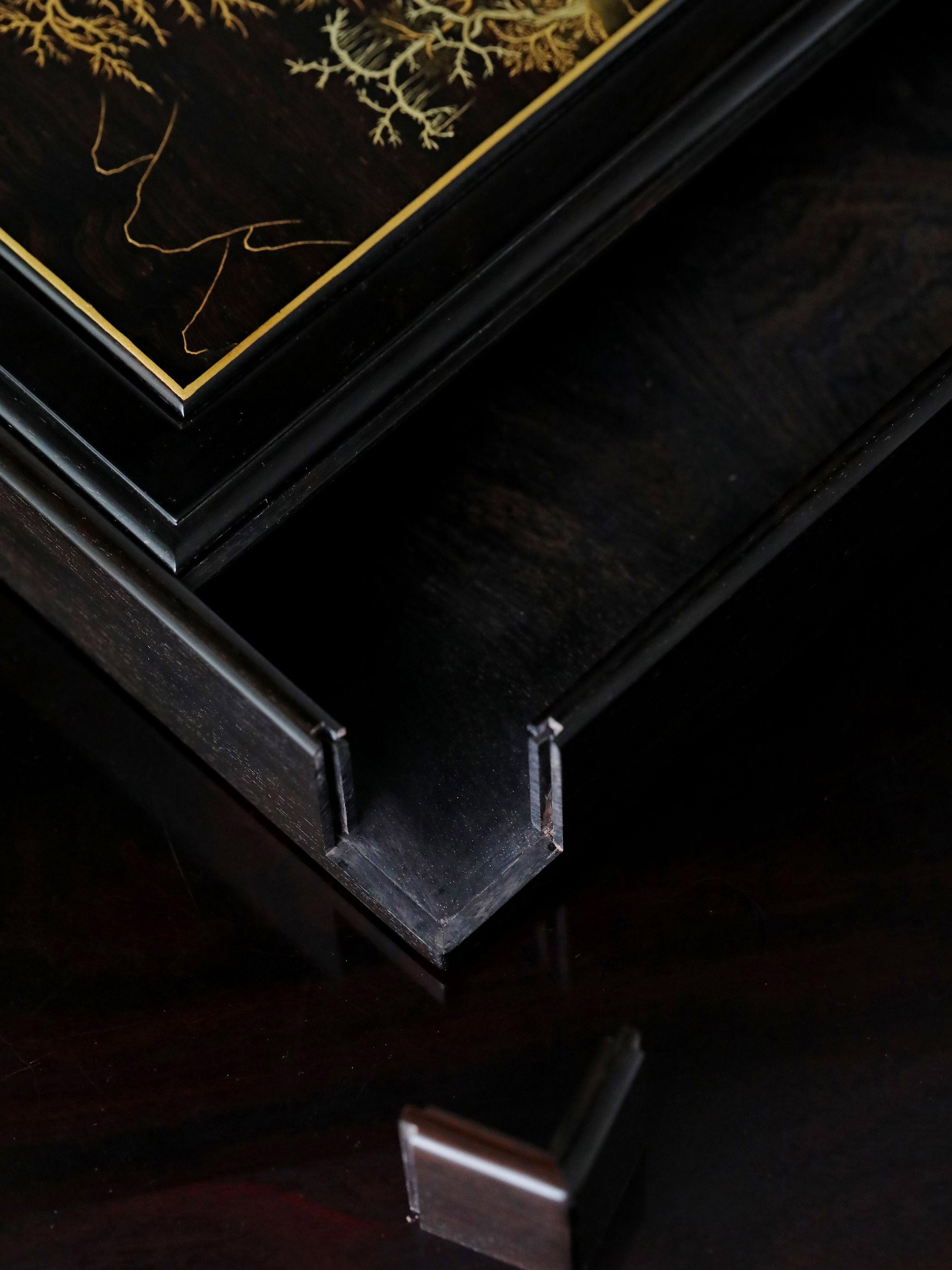 Purple sandalwood fairy pavilion picture/rocky distant view picture gilded pull-out tea box