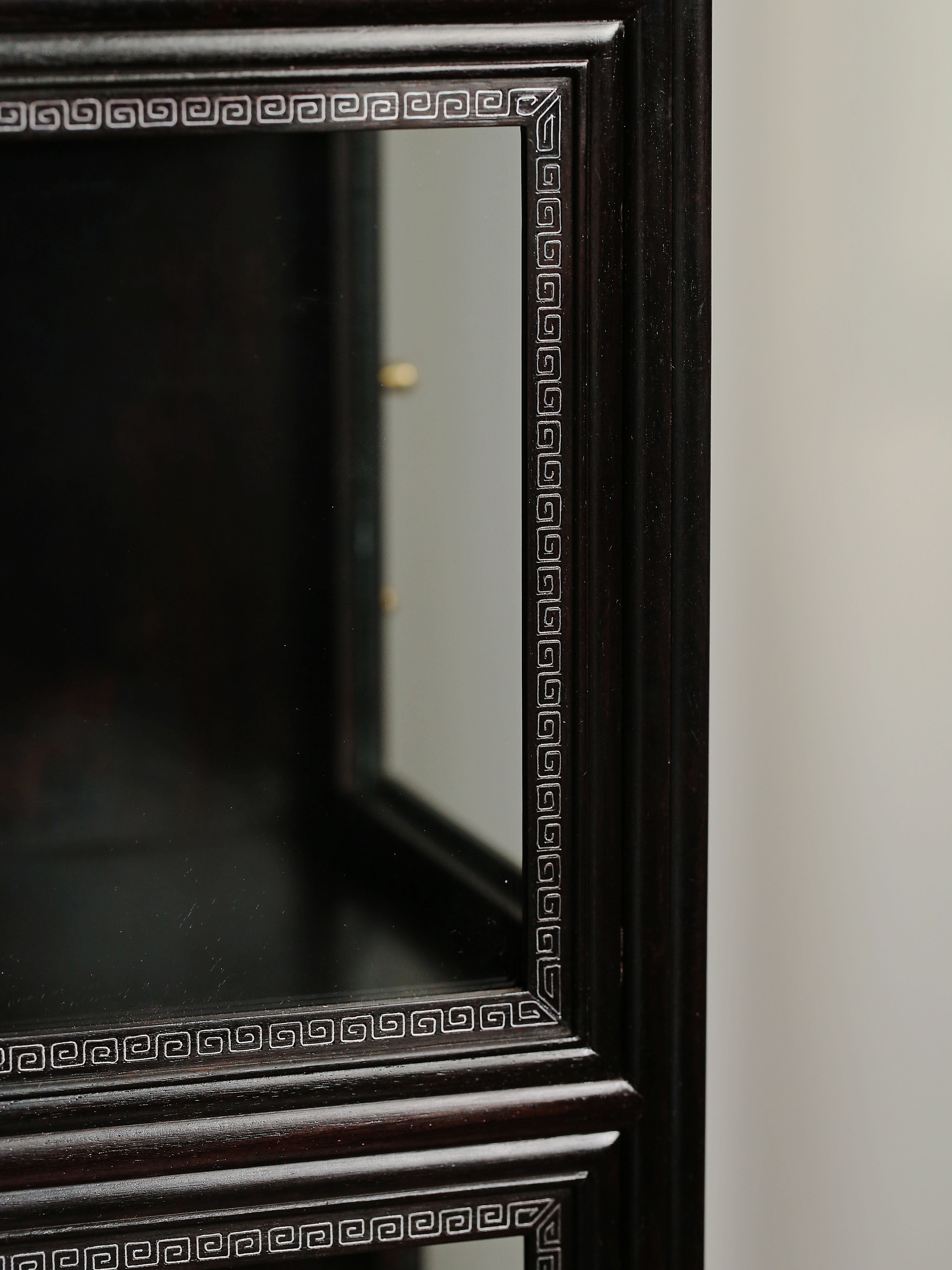 Purple sandalwood inlaid with silver wire fretwork multi-treasure cabinet