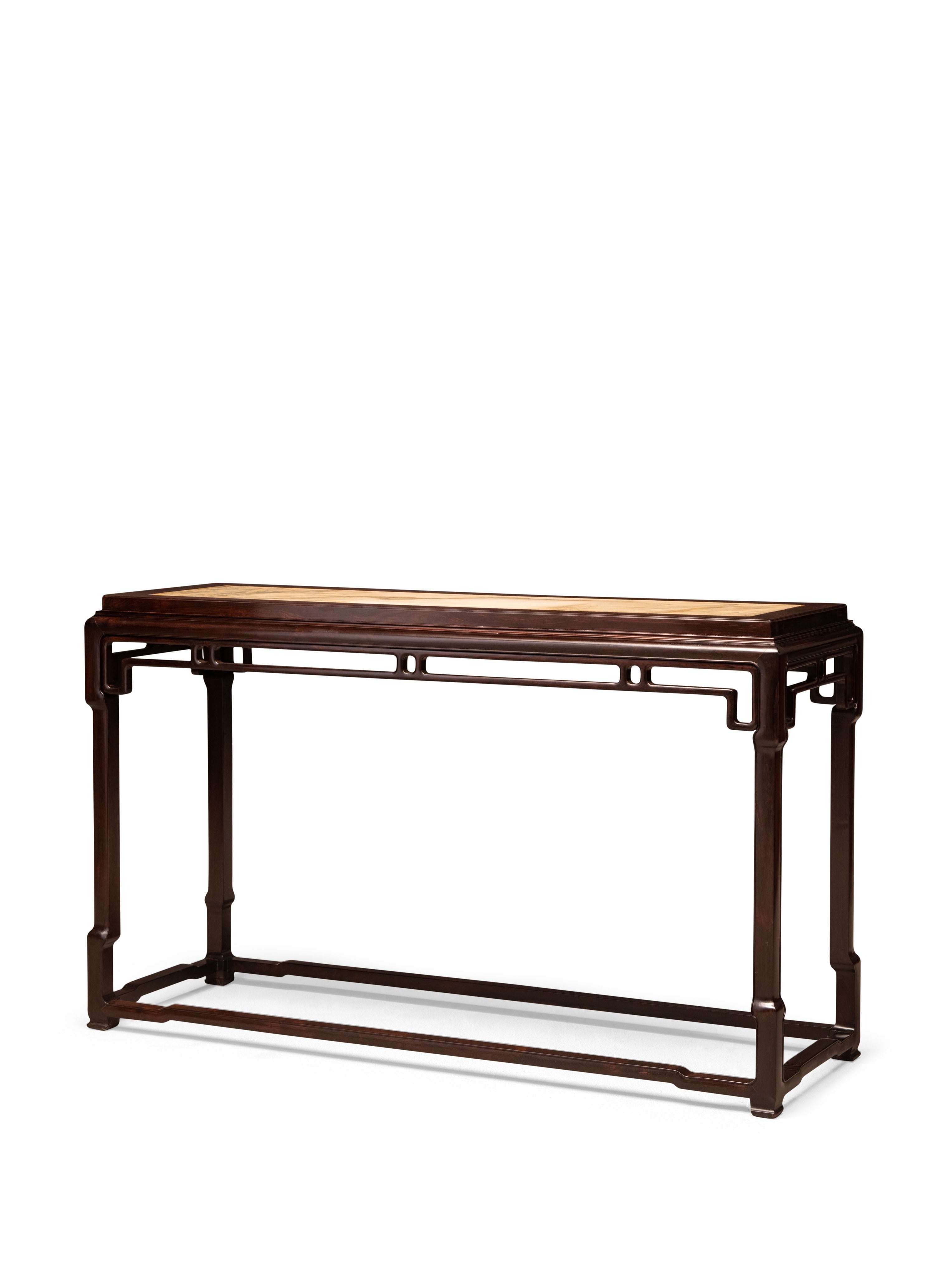 Purple sandalwood marble-topped table with interlocking legs
