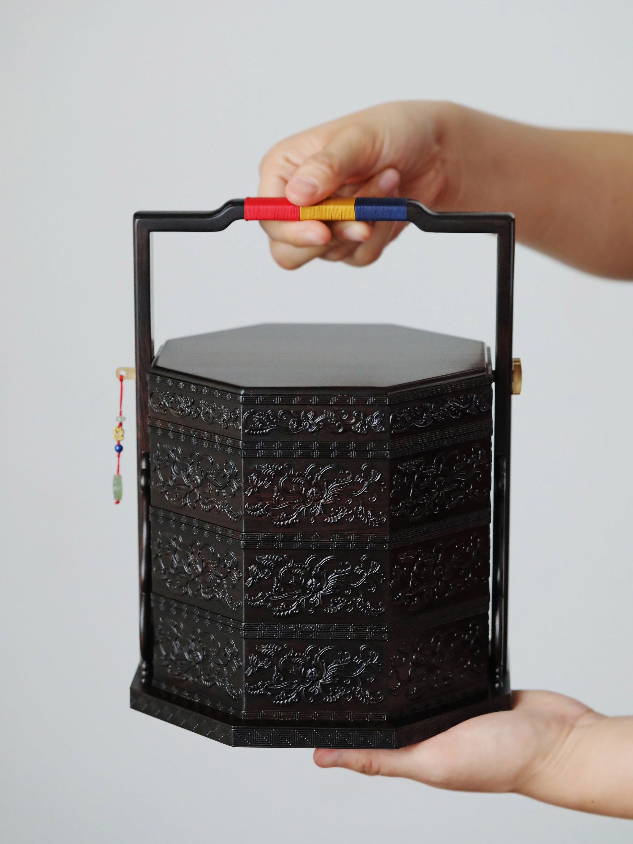 Purple sandalwood carved passionflower octagonal box