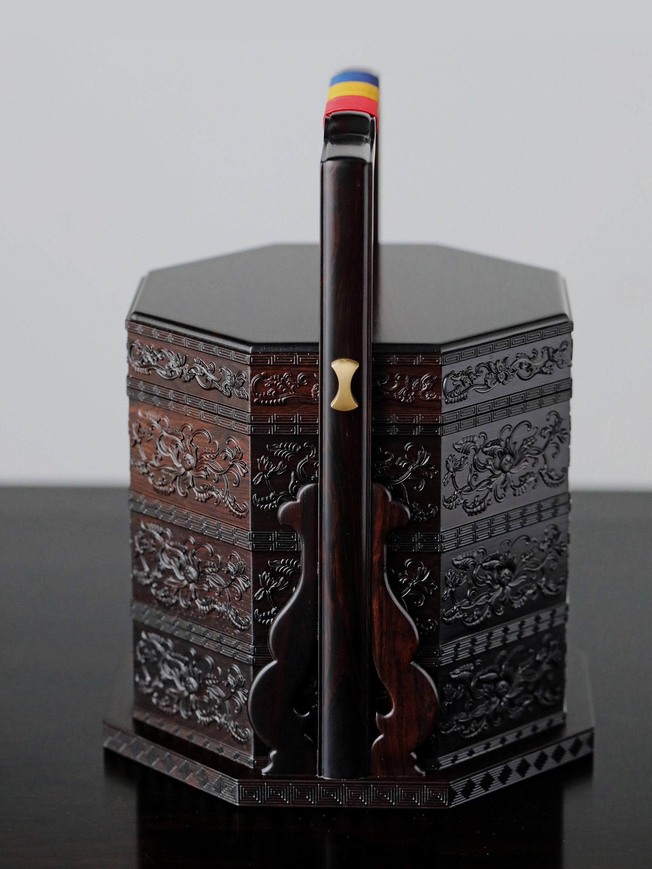 Purple sandalwood carved passionflower octagonal box