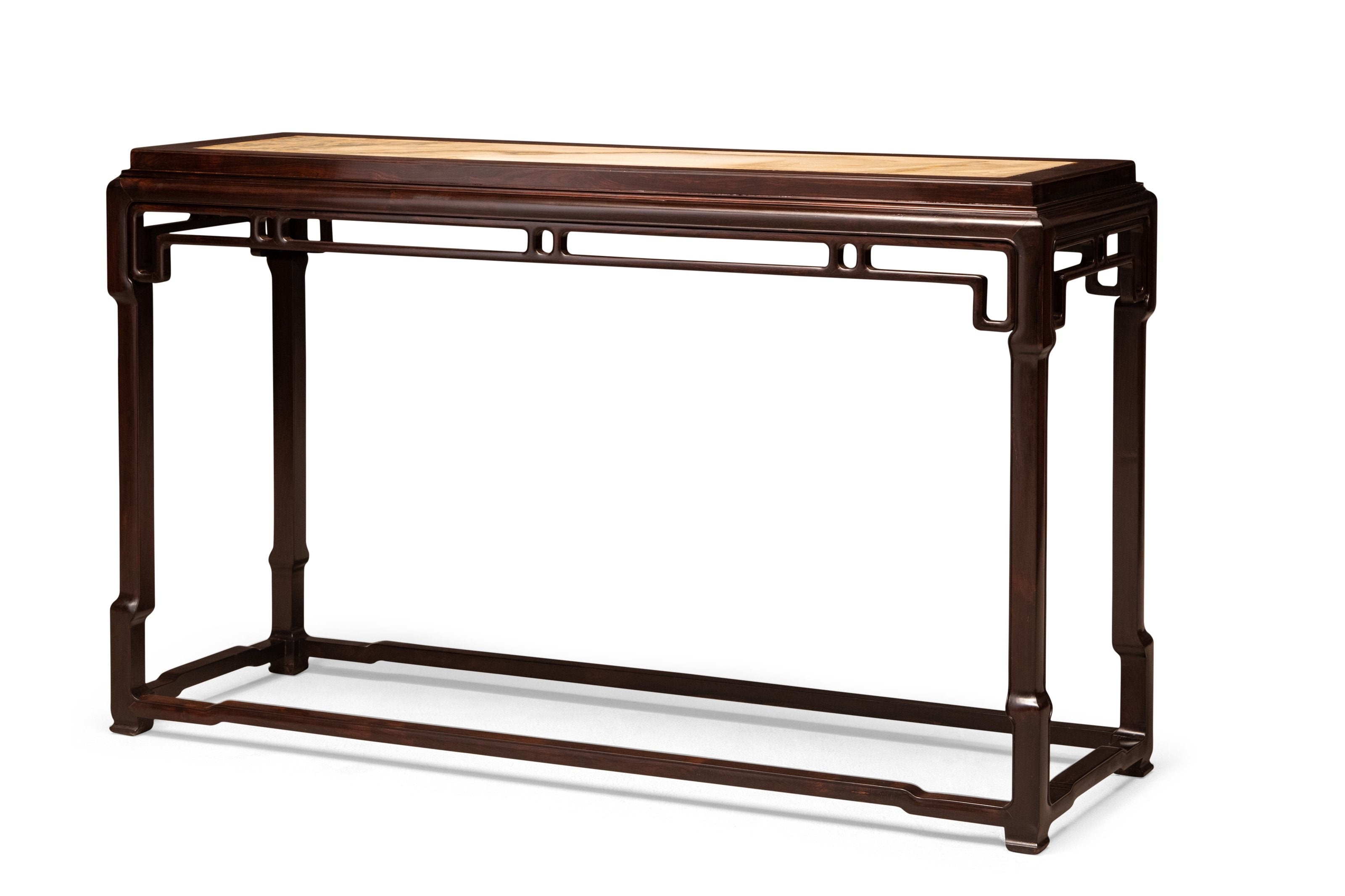 Purple sandalwood marble-topped table with interlocking legs