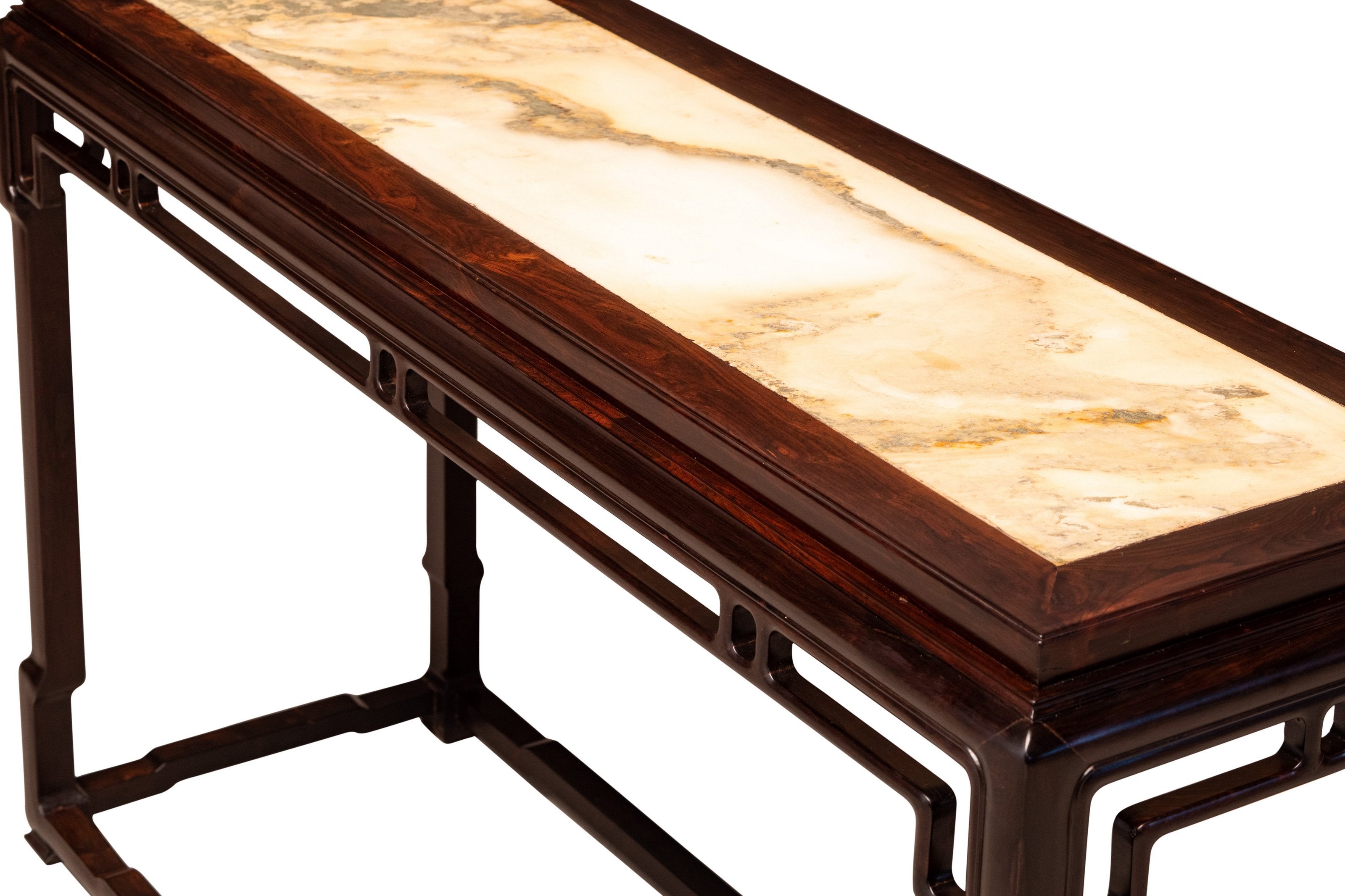 Purple sandalwood marble-topped table with interlocking legs