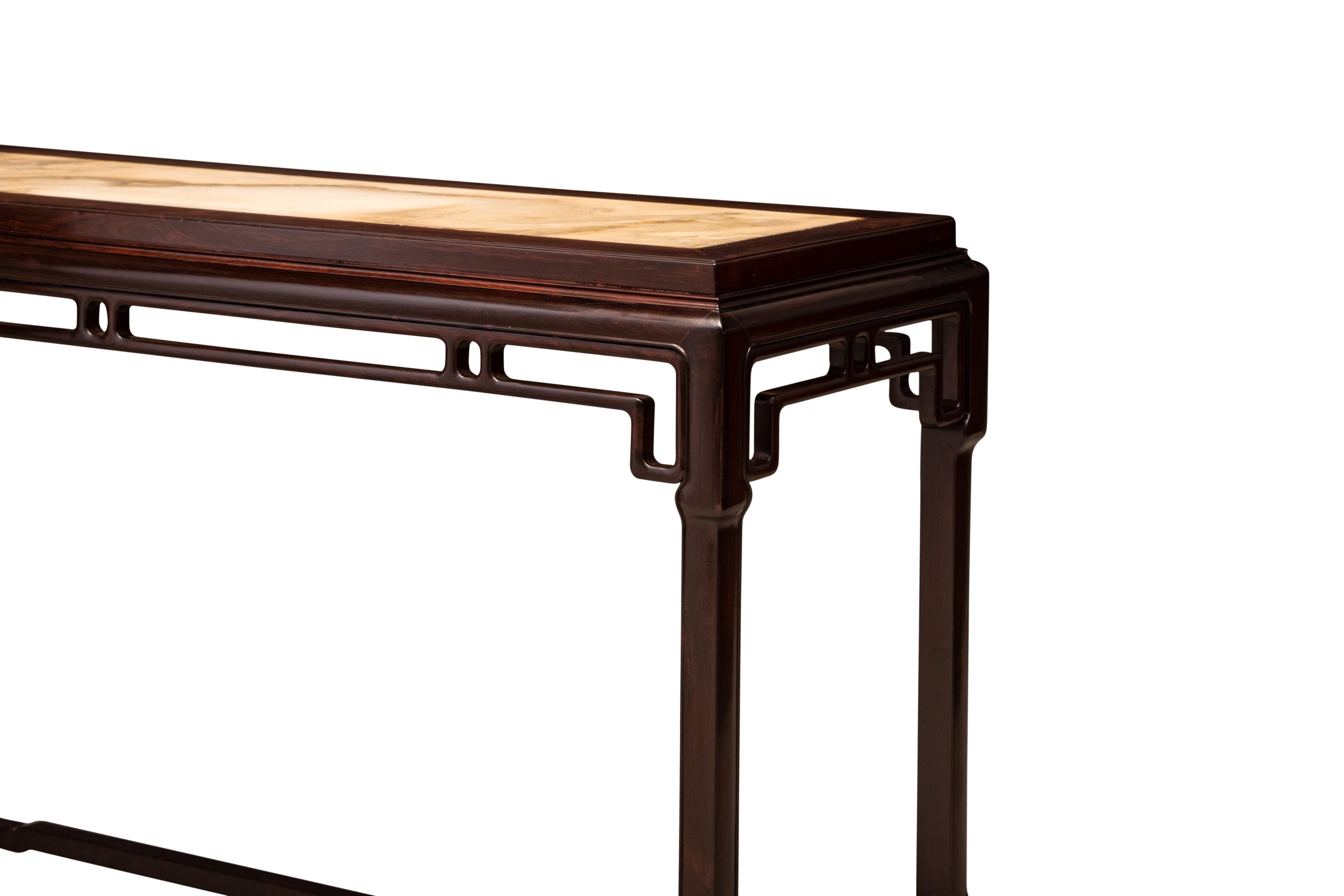 Purple sandalwood marble-topped table with interlocking legs